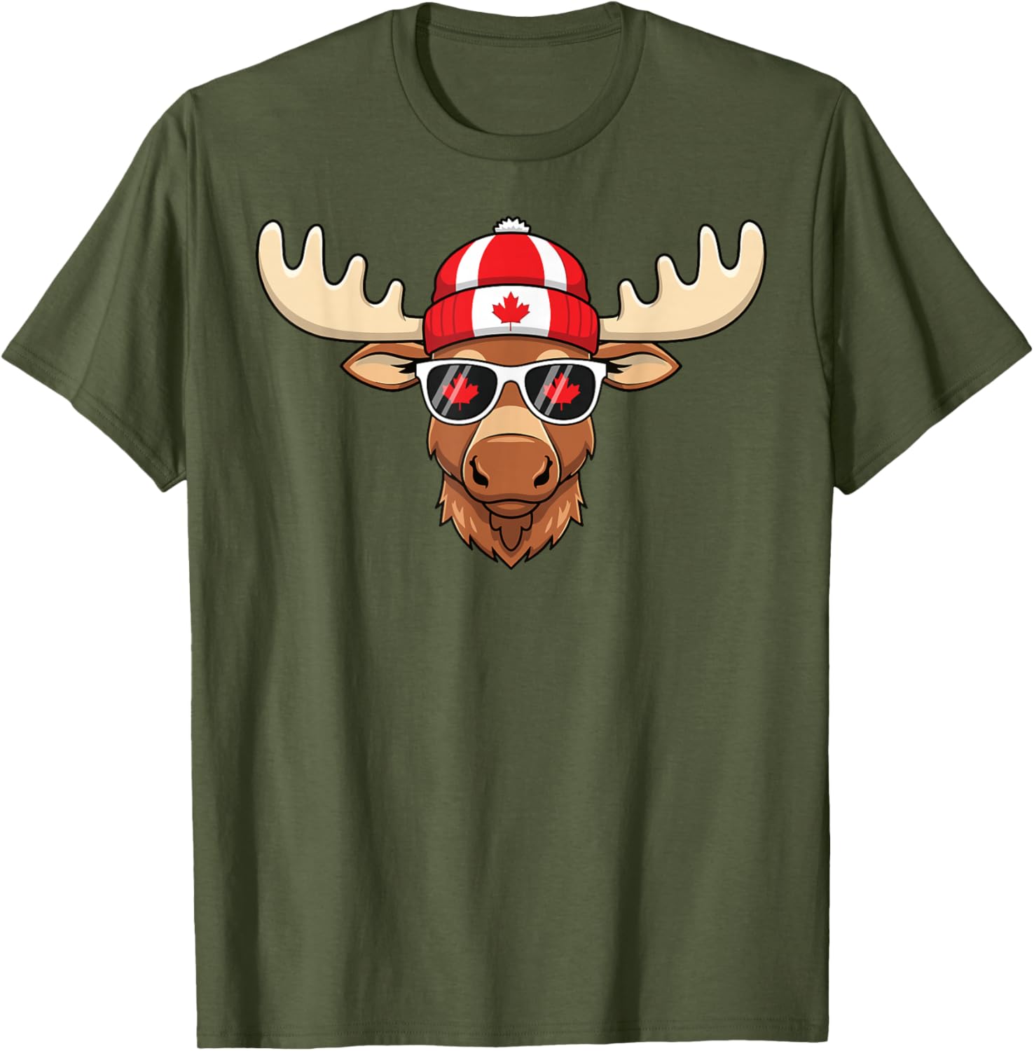 Canada Day Moose Sunglasses T-Shirt with Maple Leaf and Flag Design - 6