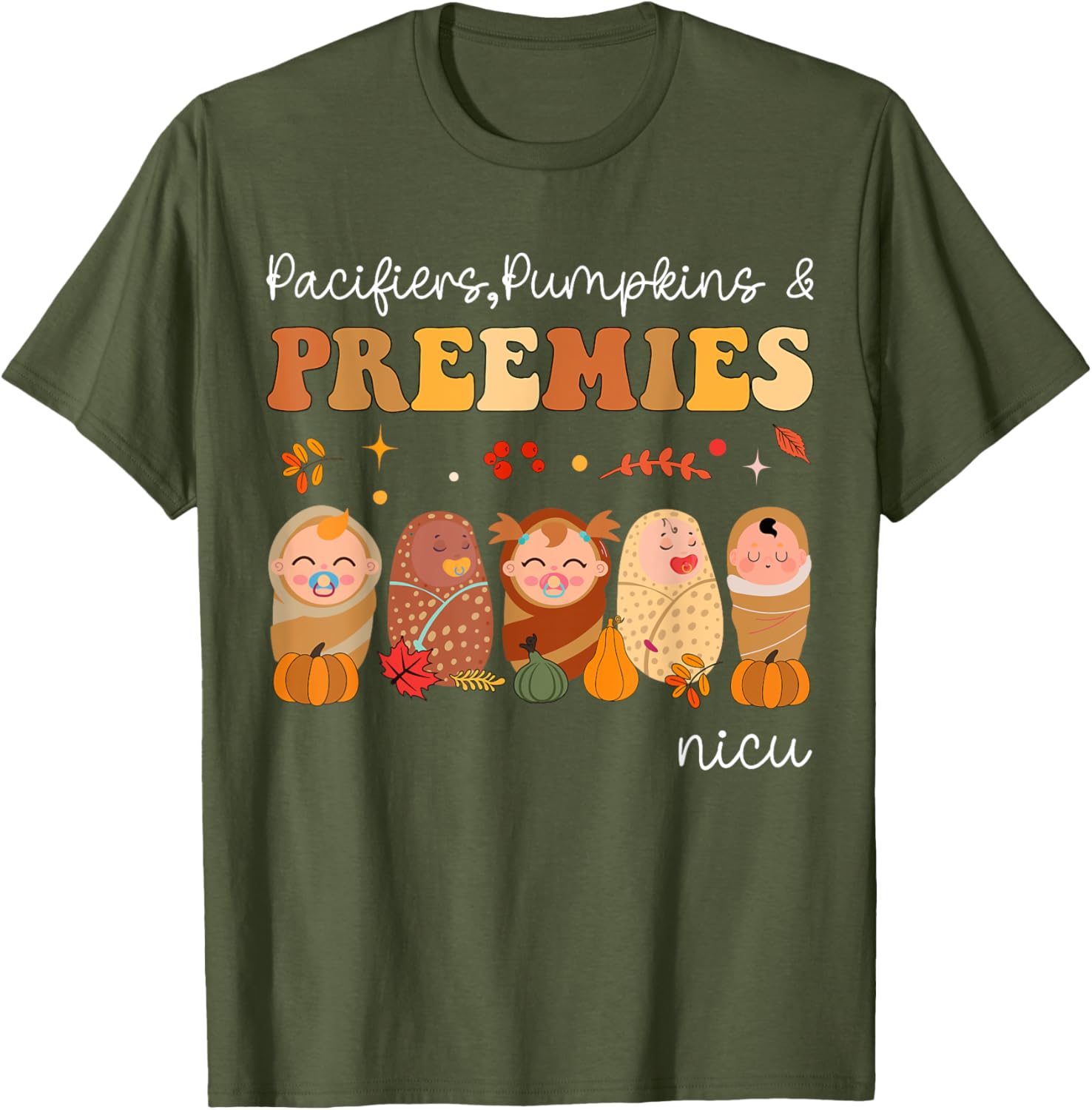 Cute Pumpkin Design NICU Nurse Halloween T-Shirt for Preemies and Caregivers - 11