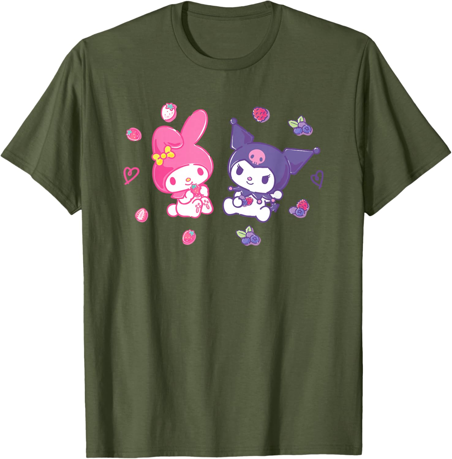Sanrio Kuromi and My Melody Berry T-Shirt for Kids, Small Black Design - 14