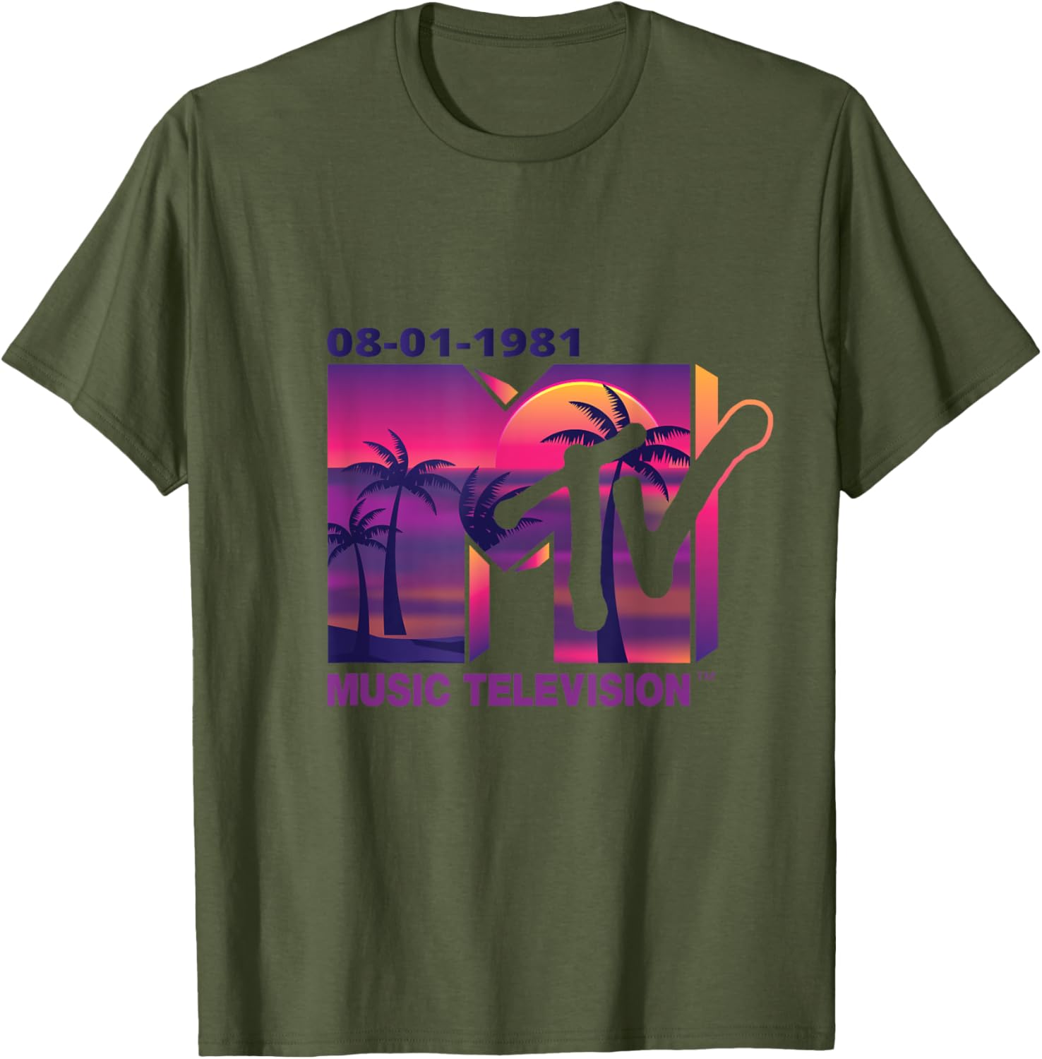Mademark x MTV 1981 Logo T-Shirt with Purple Palms in Sunset Design - 15