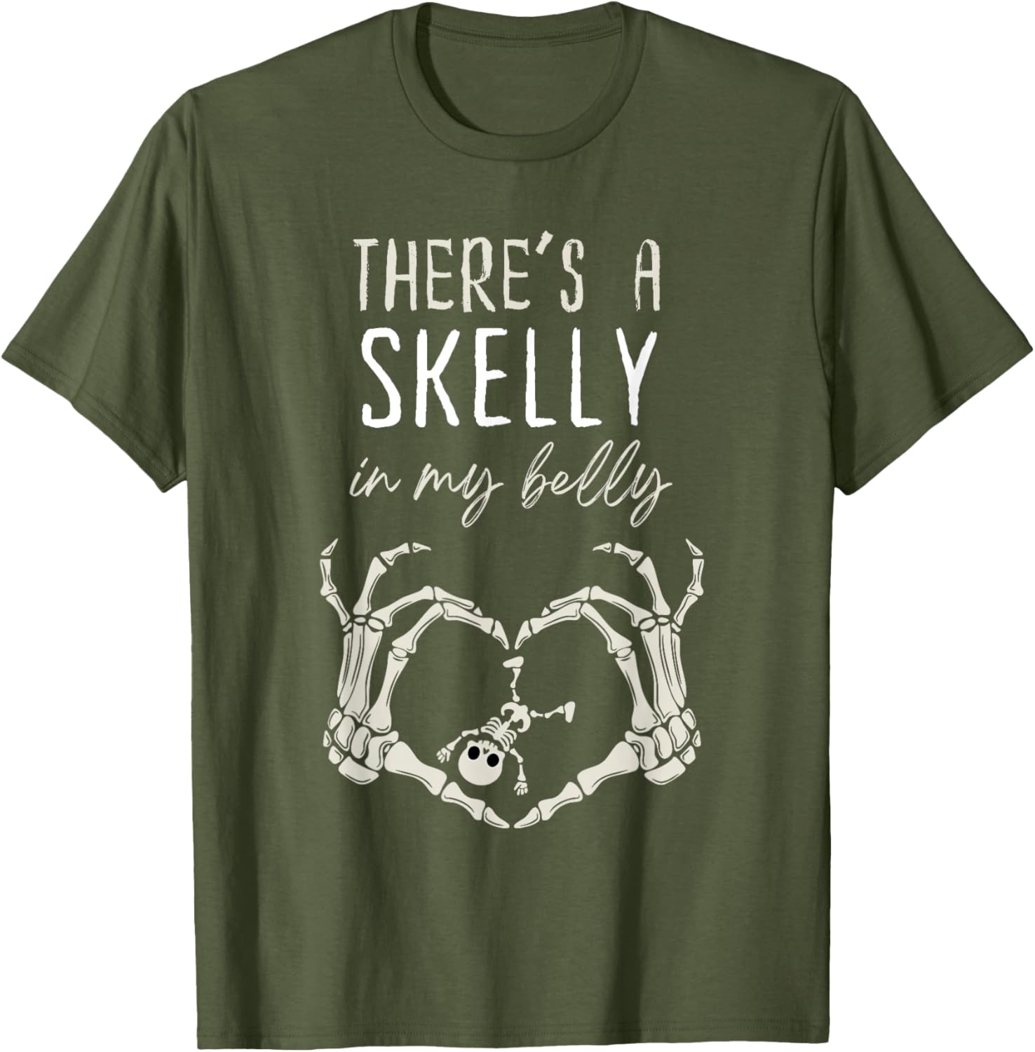 Funny Skeleton Skelly in My Belly Pregnant Halloween T-Shirt for Moms - 15