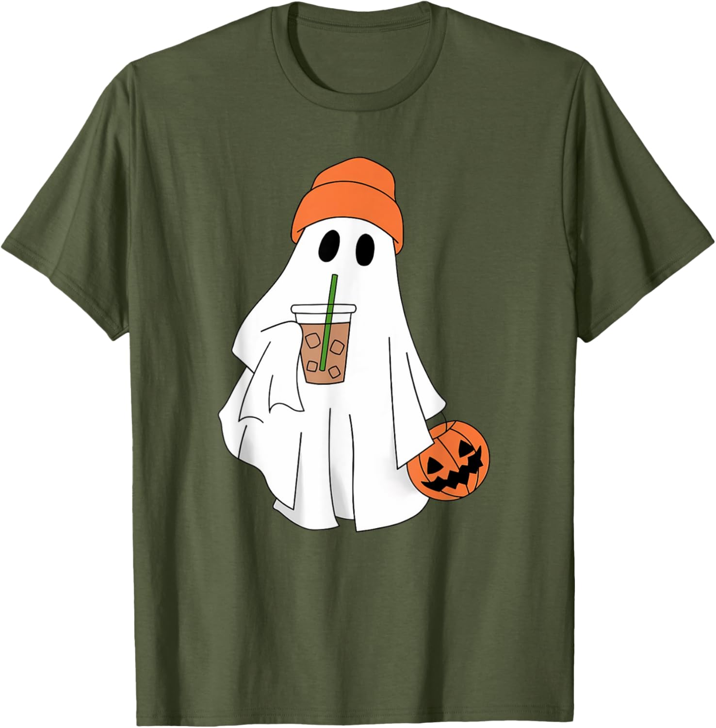 Halloween Ghost Drinking Coffee T-Shirt for Men and Women - 10