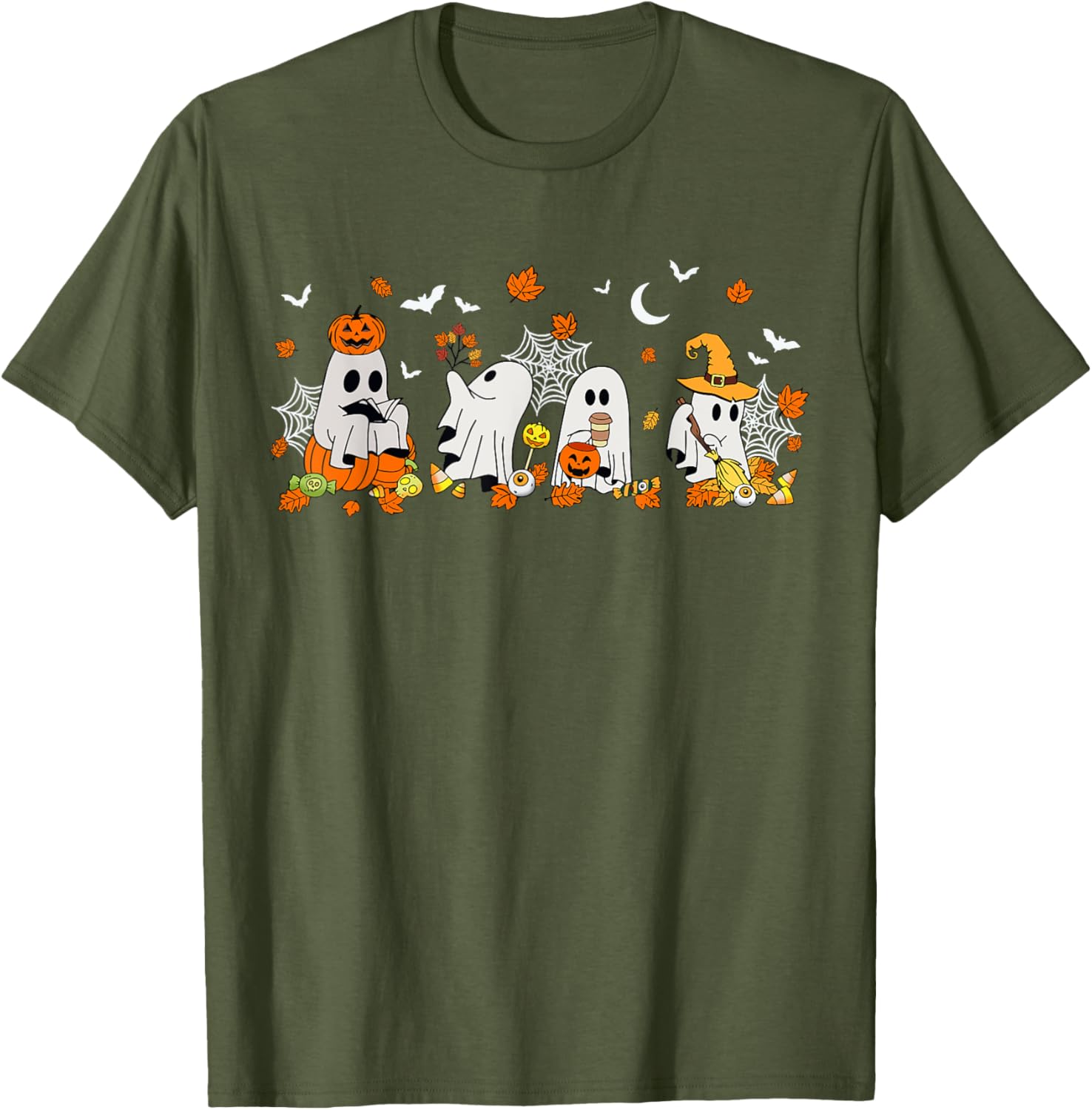 Cute Ghost Drinking Coffee Halloween Fall Book Reading T-Shirt for All - 6