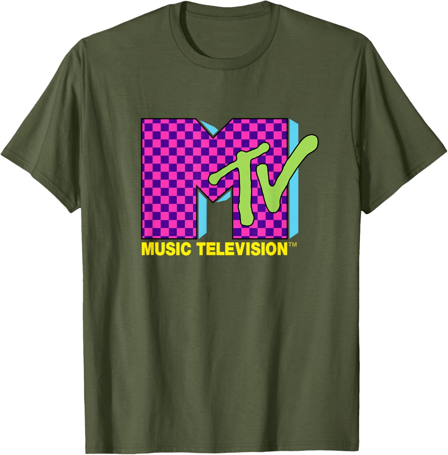 MTV Retro 80s Neon Pink Checkerboard Logo T-Shirt for Trendy Style - 15