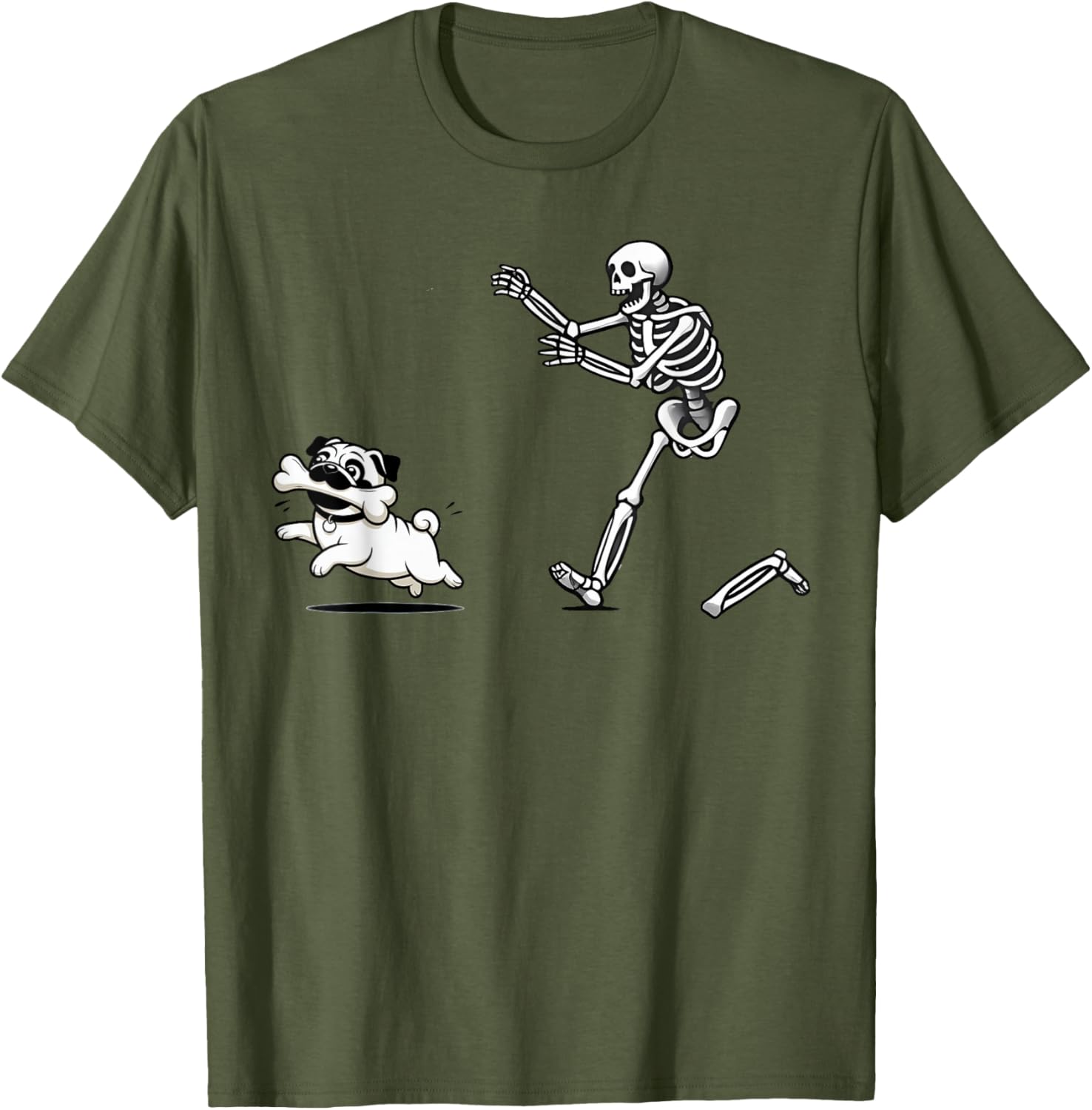 Funny Pug Stealing Bone from Skeleton T-Shirt for Dog Lovers - 16