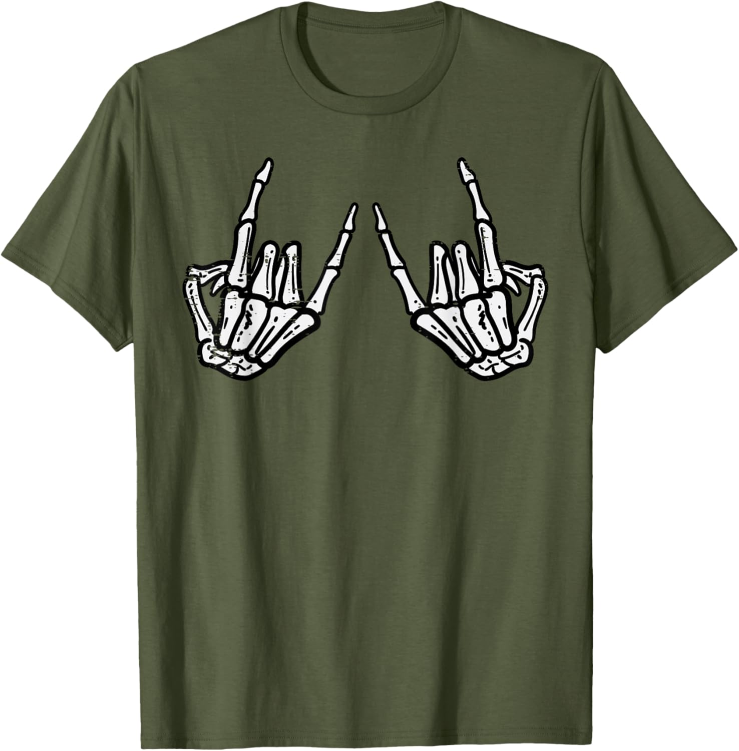 Rocker Hand Sign Skeleton Halloween T-Shirt for Men and Women - 6