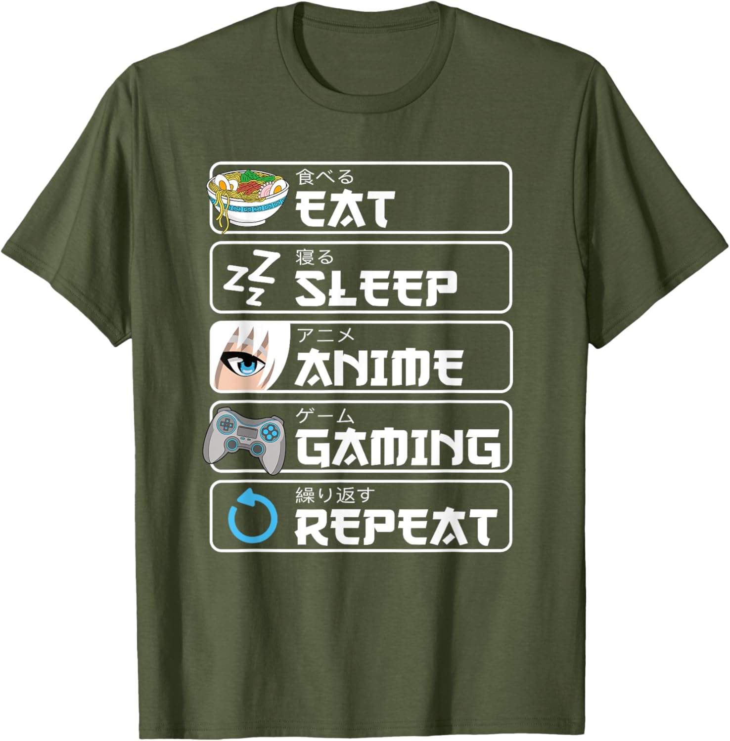 Eat Sleep Anime Gaming Repeat T-Shirt for Otaku Boys and Men - 24