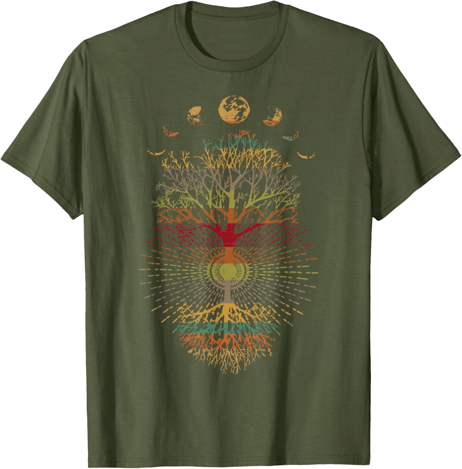 Phases of the Moon Retro Tree of Life T-Shirt 60s 70s Vibe - 7