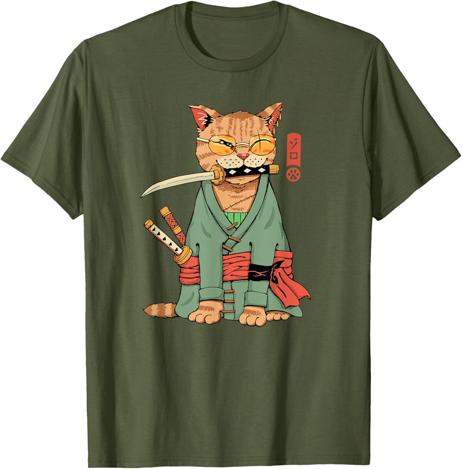 Cool Zoro Cat Warrior T-Shirt for Cat Lovers - Fun Cartoon Design - 14