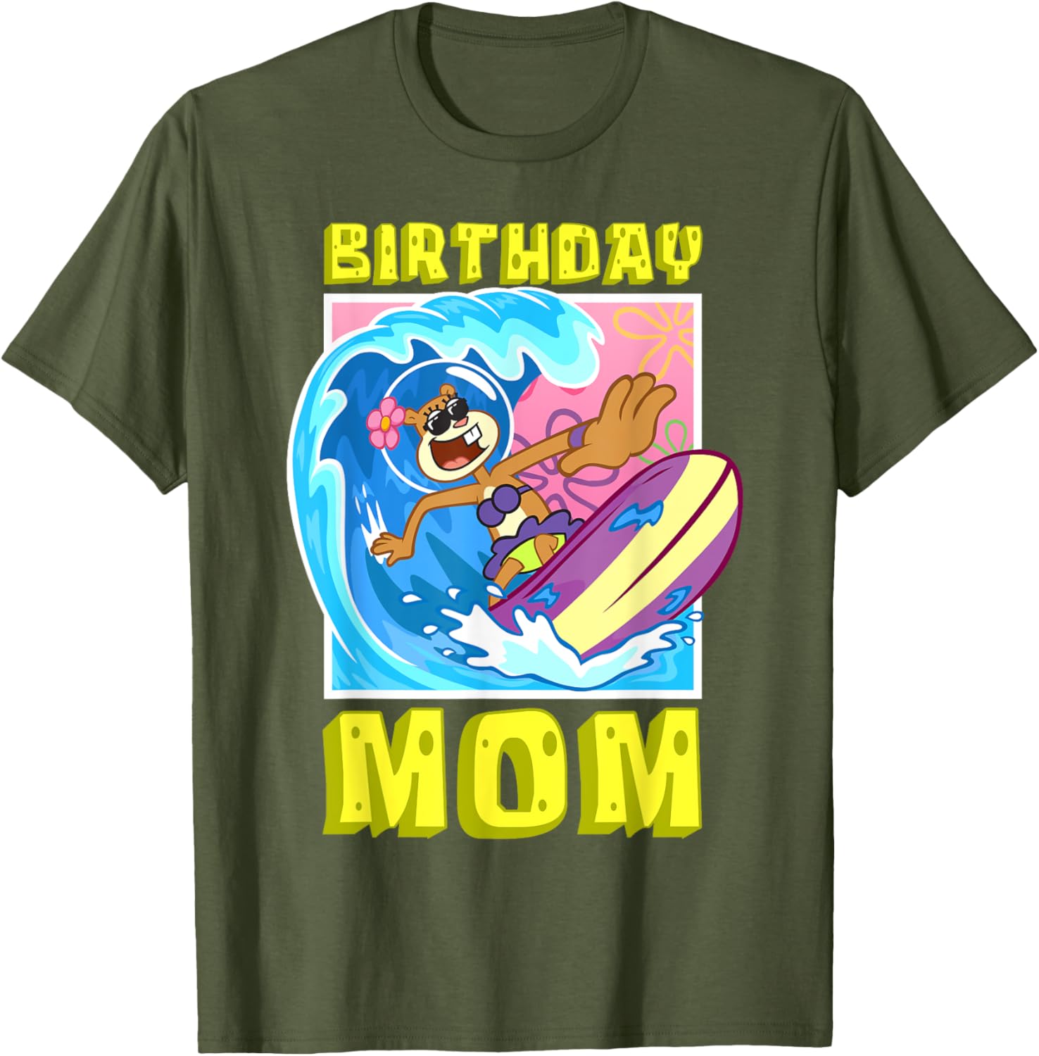 Sandy Birthday Mom Surfing SpongeBob T-Shirt Cool Gift for Moms - 11