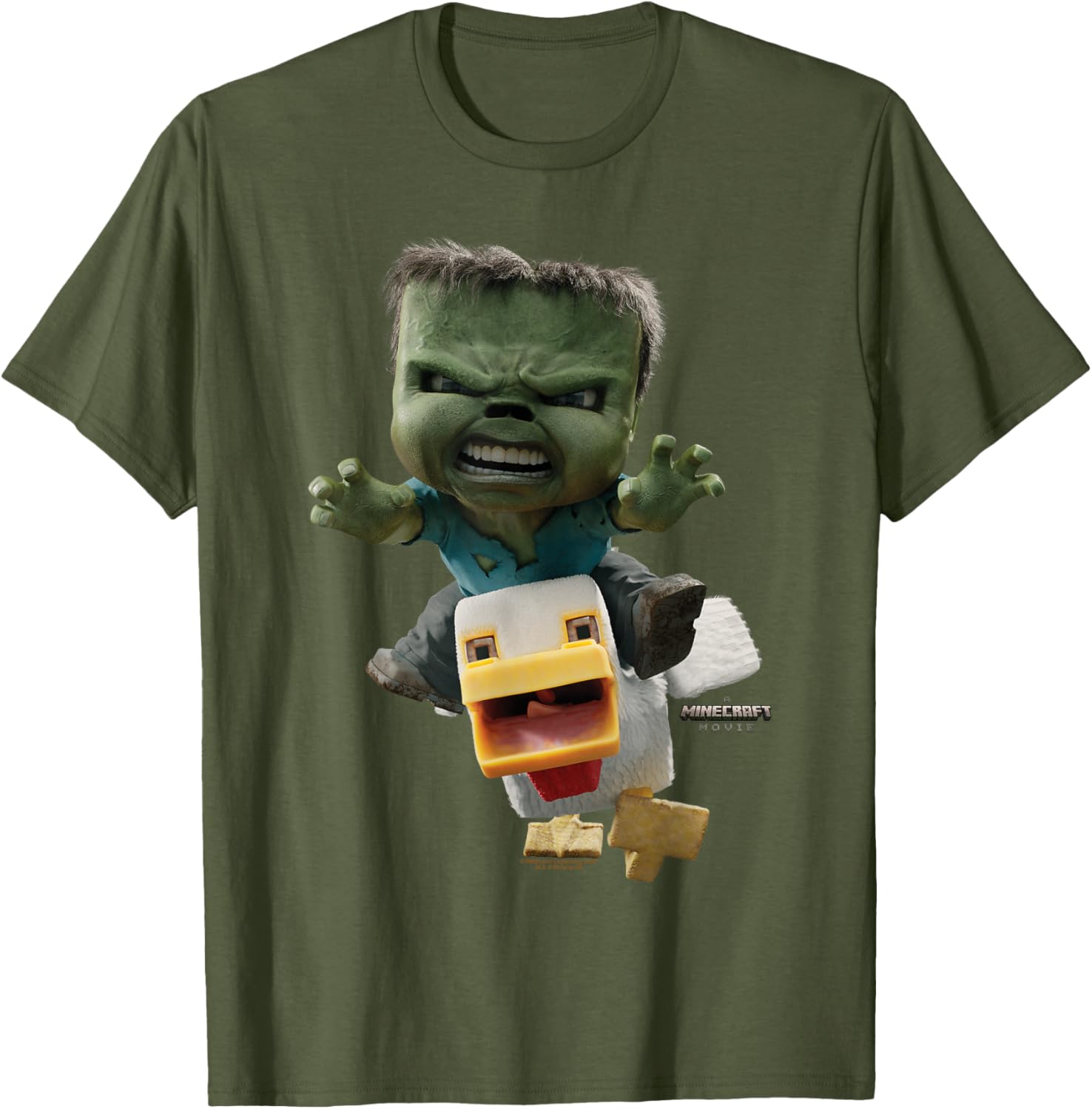 Cool Minecraft Movie Chicken Jockey Baby Zombie Attack T-Shirt for Kids - 8