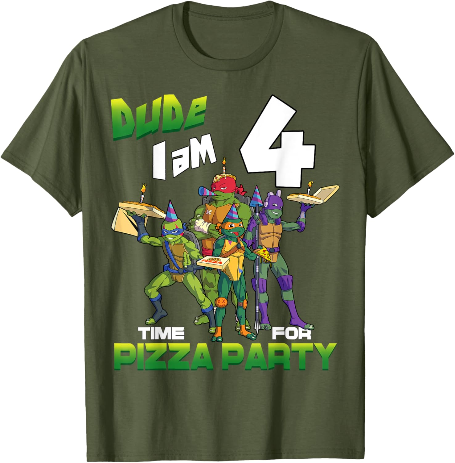 TMNT Dude I Am 4 Years Old Pizza Birthday Party T-Shirt for Kids - 15