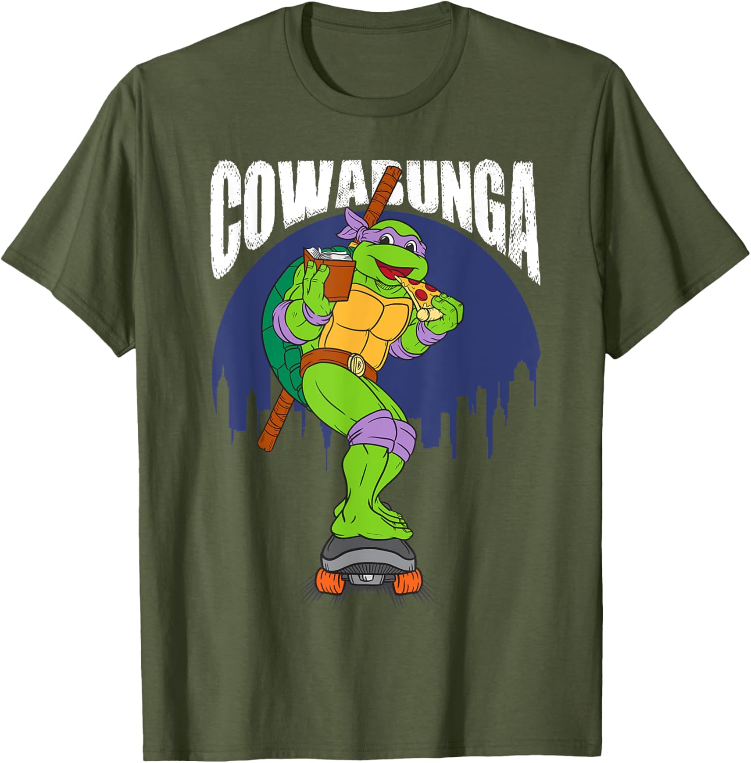 Cowabunga Donatello on Skates Pizza T-Shirt for TMNT Fans - 9