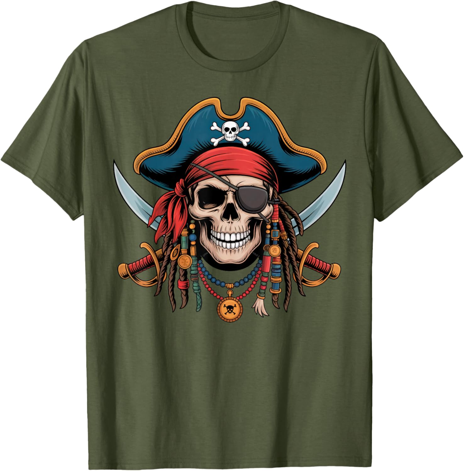 Pirate Skull and Crossbones Skeleton Halloween T-Shirt for Men and Boys - 11
