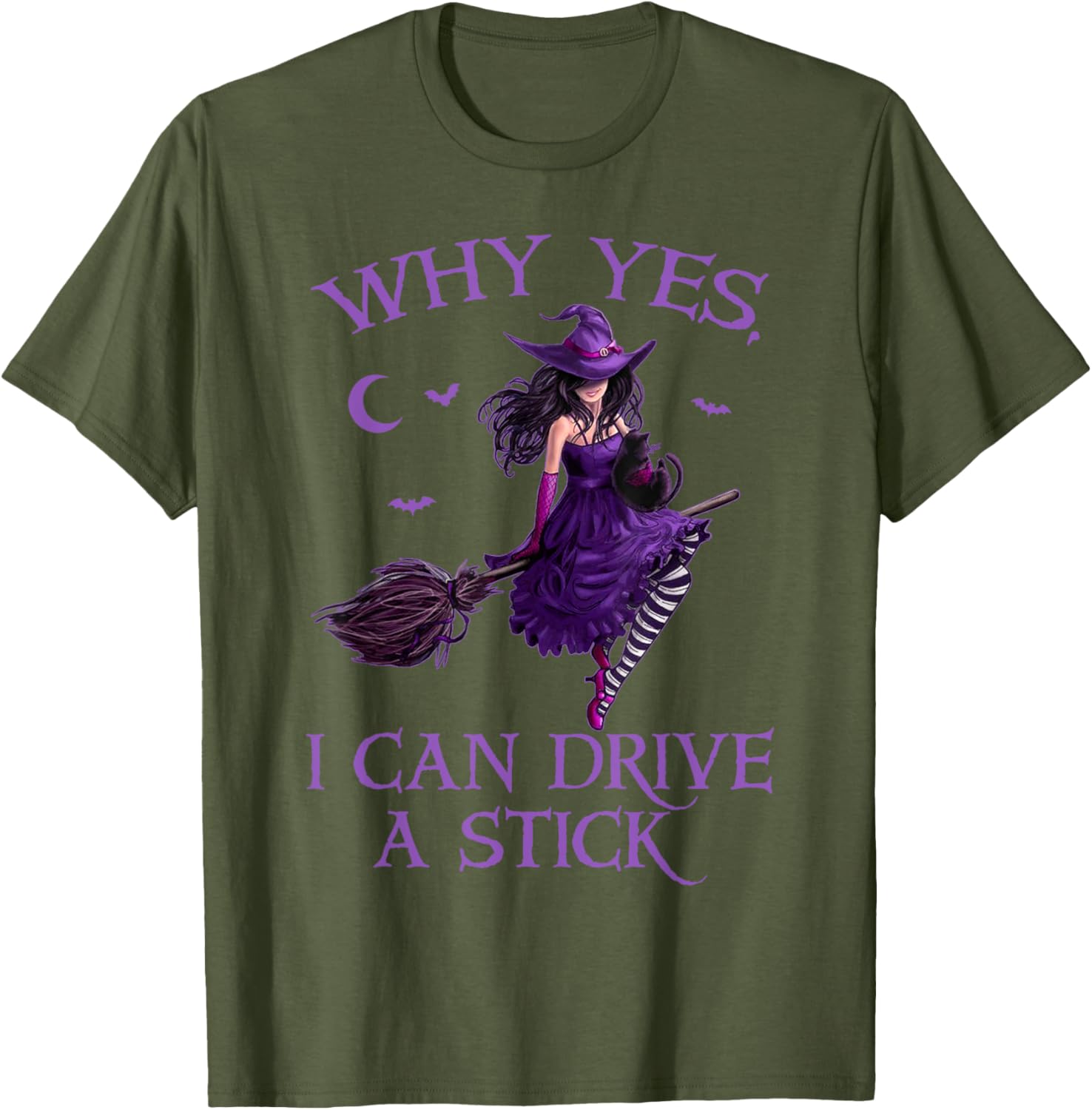 Funny Witch T-Shirt for Women - Why Yes I Can Drive a Stick Halloween Tee - 14
