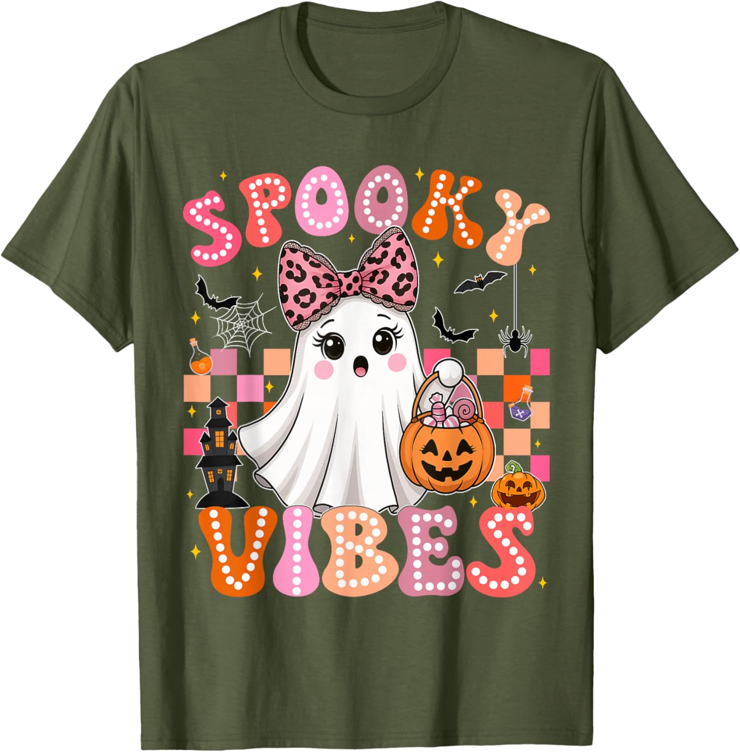 Groovy Spooky Vibes Cute Ghost Halloween T-Shirt for Girls - 19