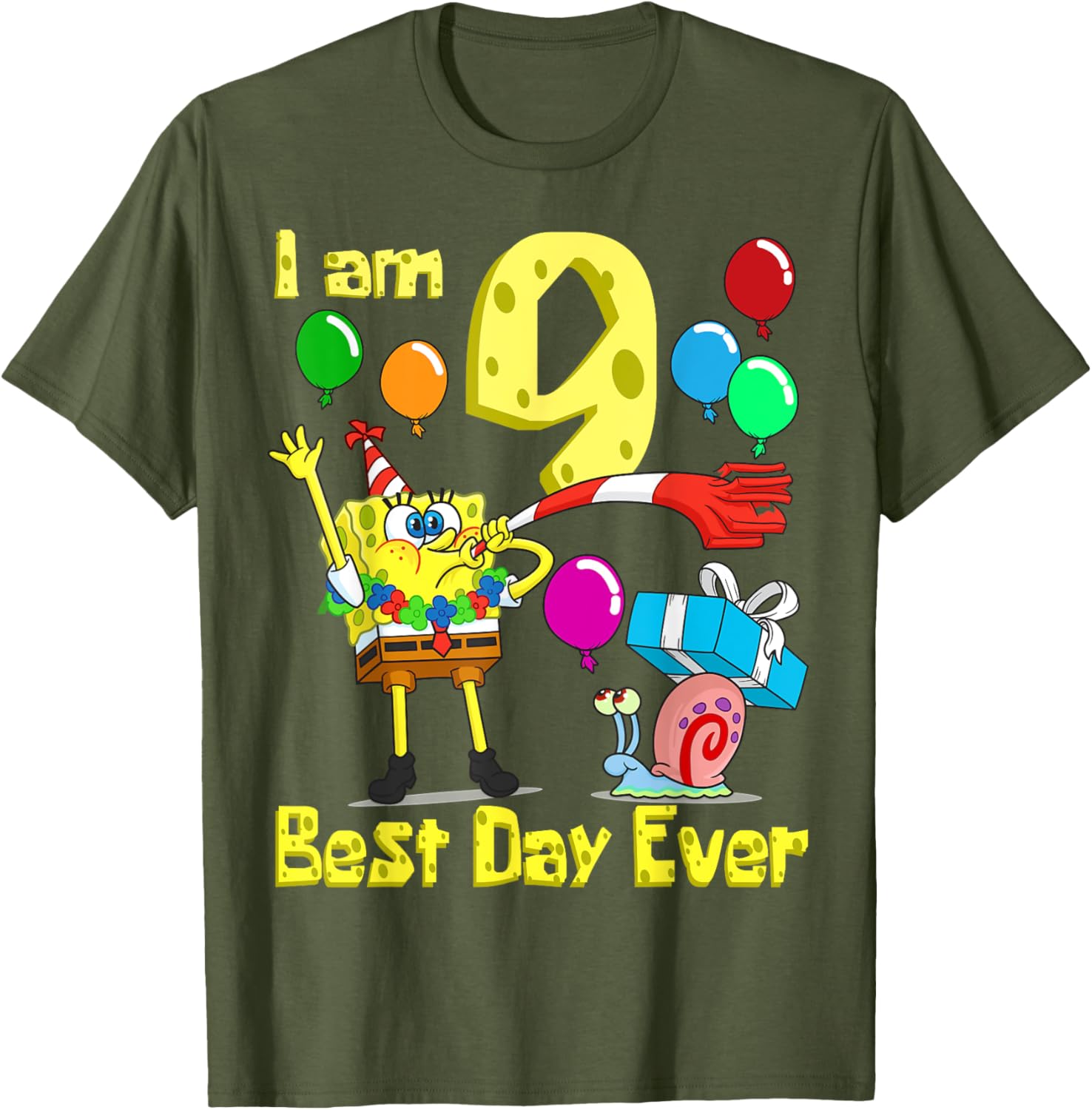 SpongeBob I Am 9 Years Old Birthday Party T-Shirt for Kids Fun Gift - 4