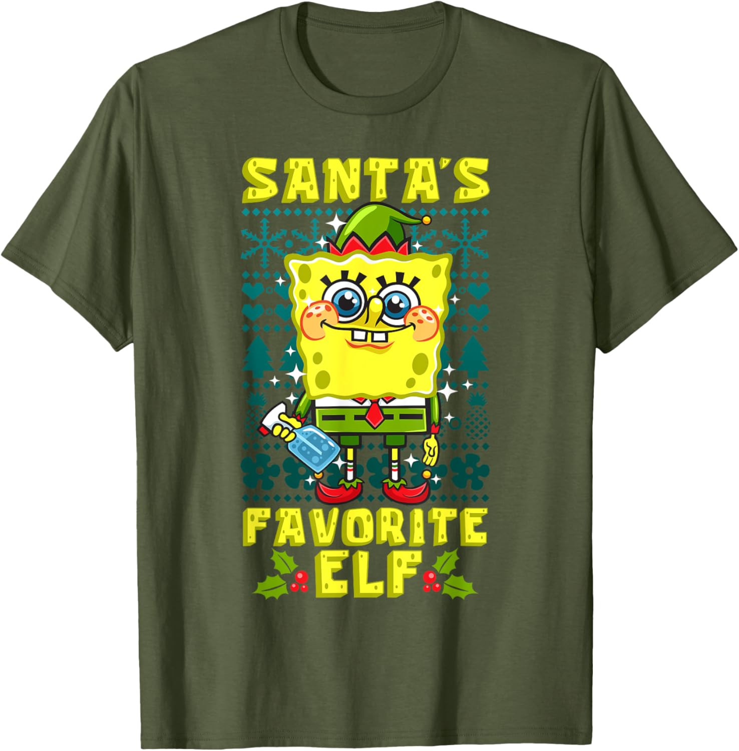 Mademark SpongeBob SquarePants Xmas Elf Matching T-Shirt for Holiday Cheer - 17