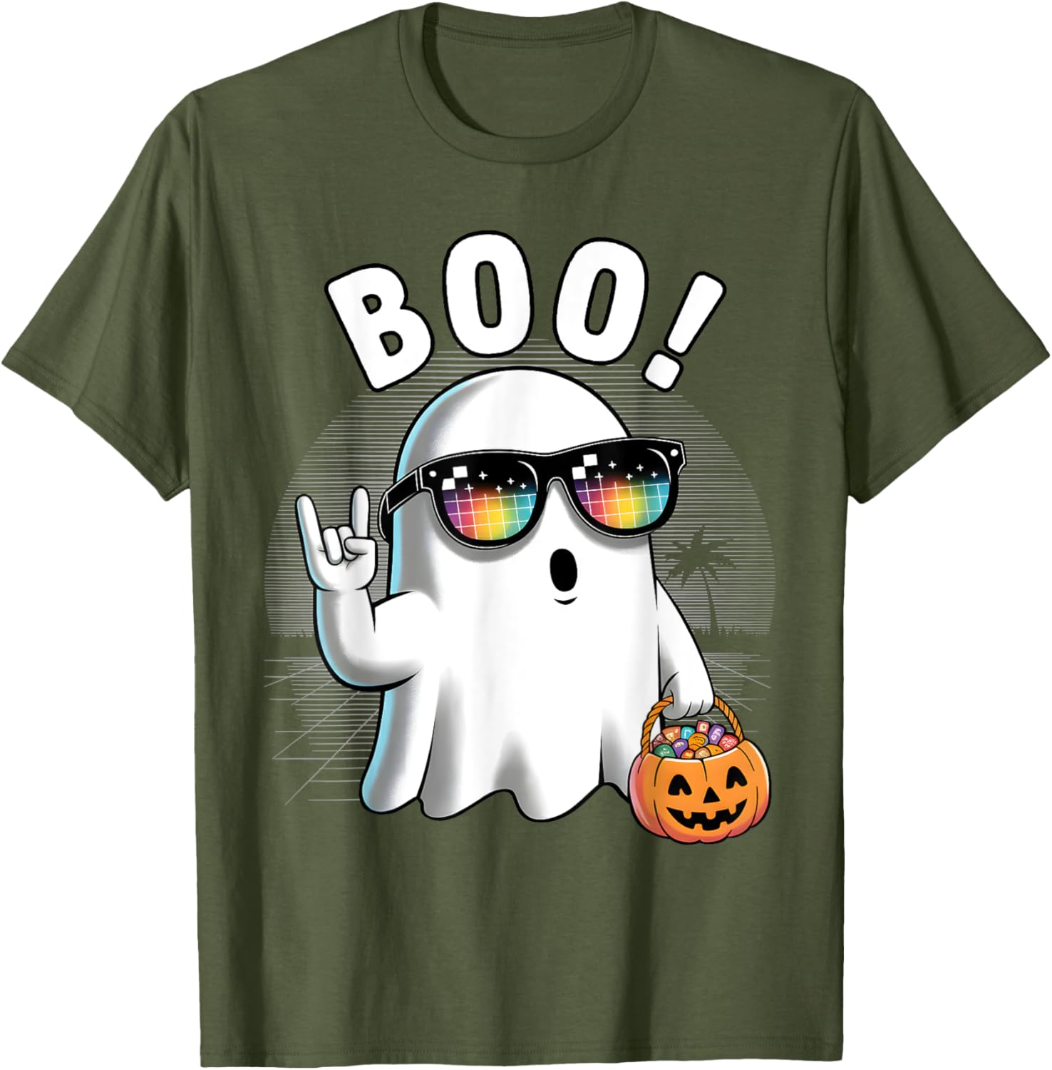 Rock Ghost Retro Halloween Pumpkin T-Shirt for Fun Spooky Style - 23