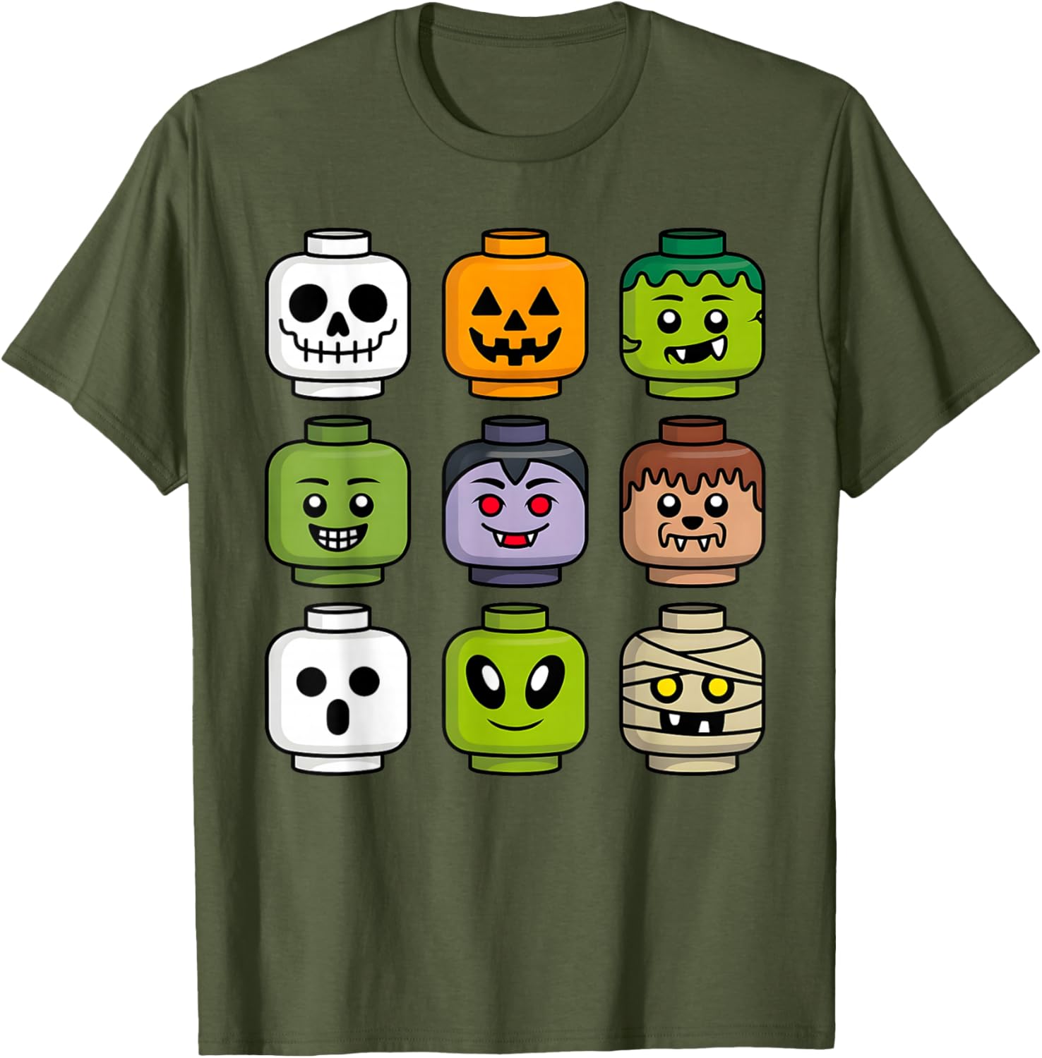 Halloween Building Brick T-Shirt for Boys with Pumpkin Ghost and Zombie Design - 11