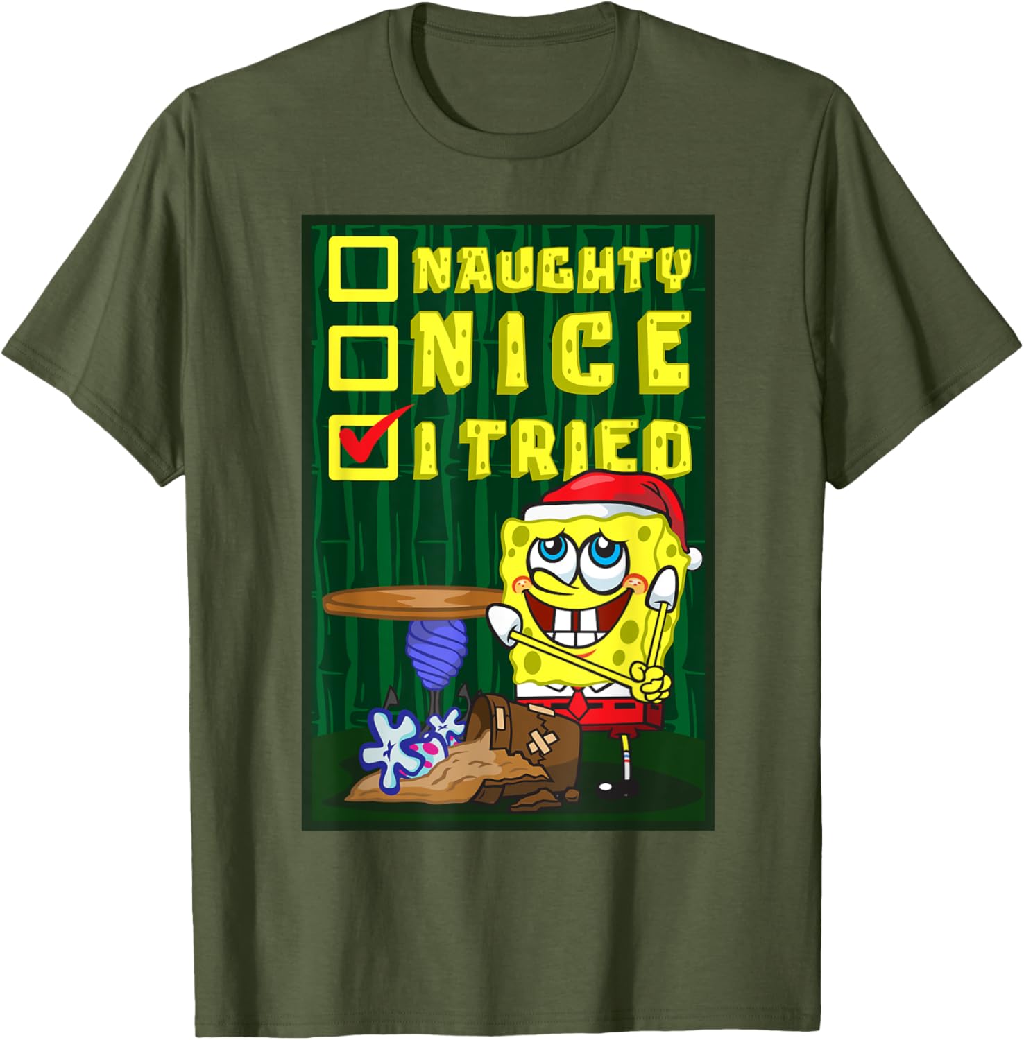 Mademark SpongeBob Christmas Santa's List Nice T-Shirt for Fun Holiday Wear - 5