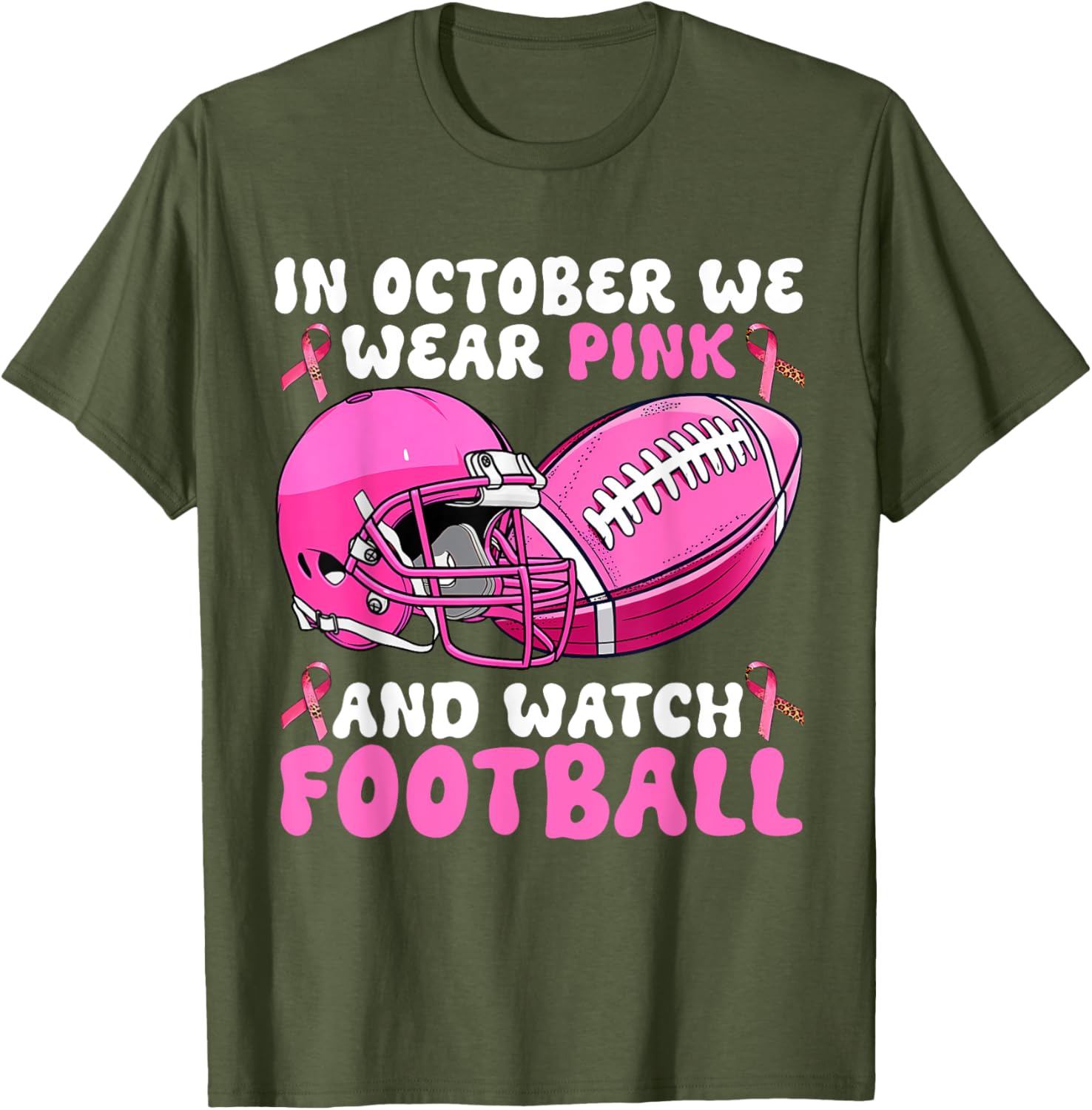 In October We Wear Pink Breast Cancer Awareness Football T-Shirt for Support - 16
