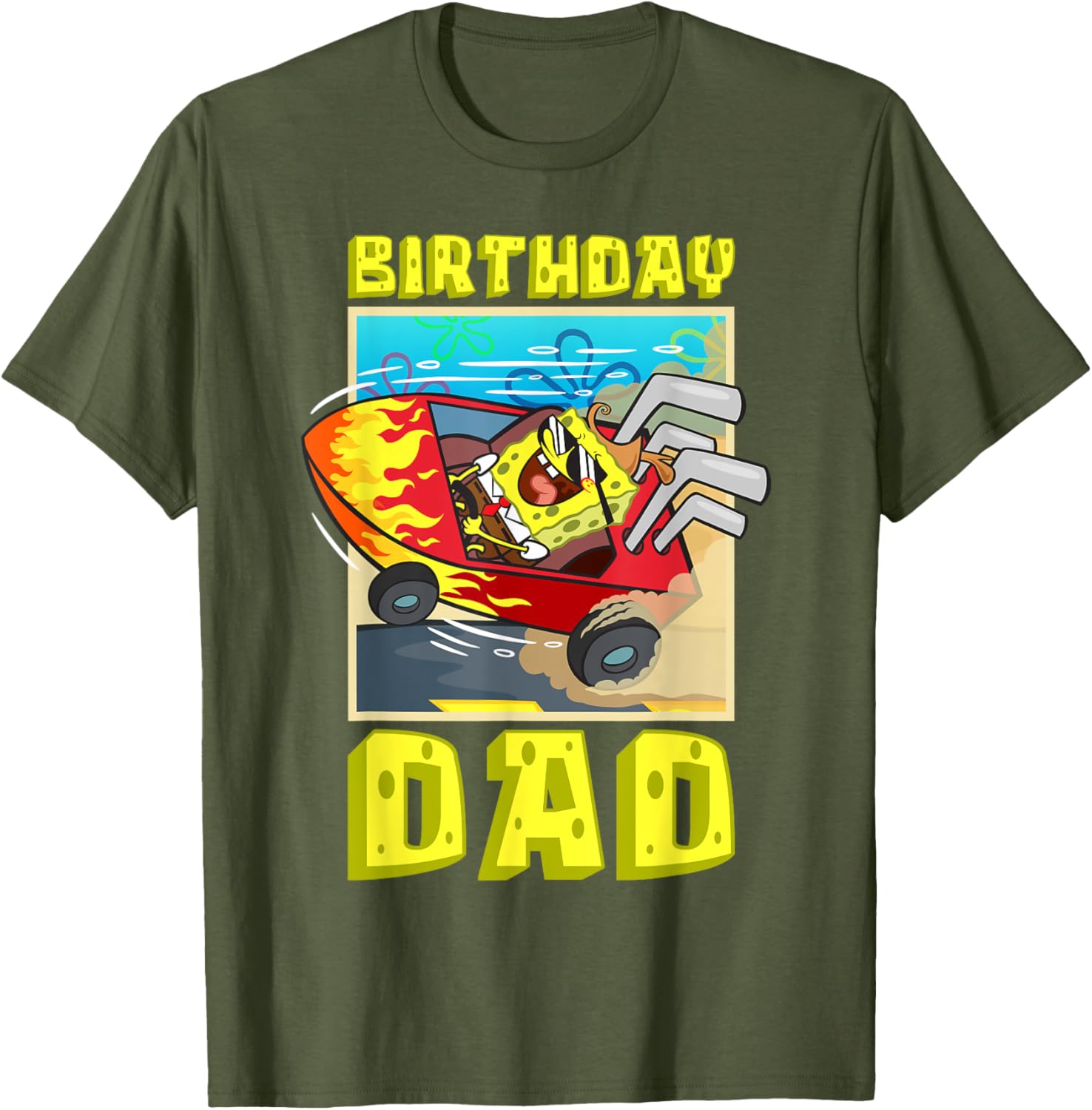 SpongeBob Birthday Dad Driving Super Car T-Shirt for Father's Day Fun - 5
