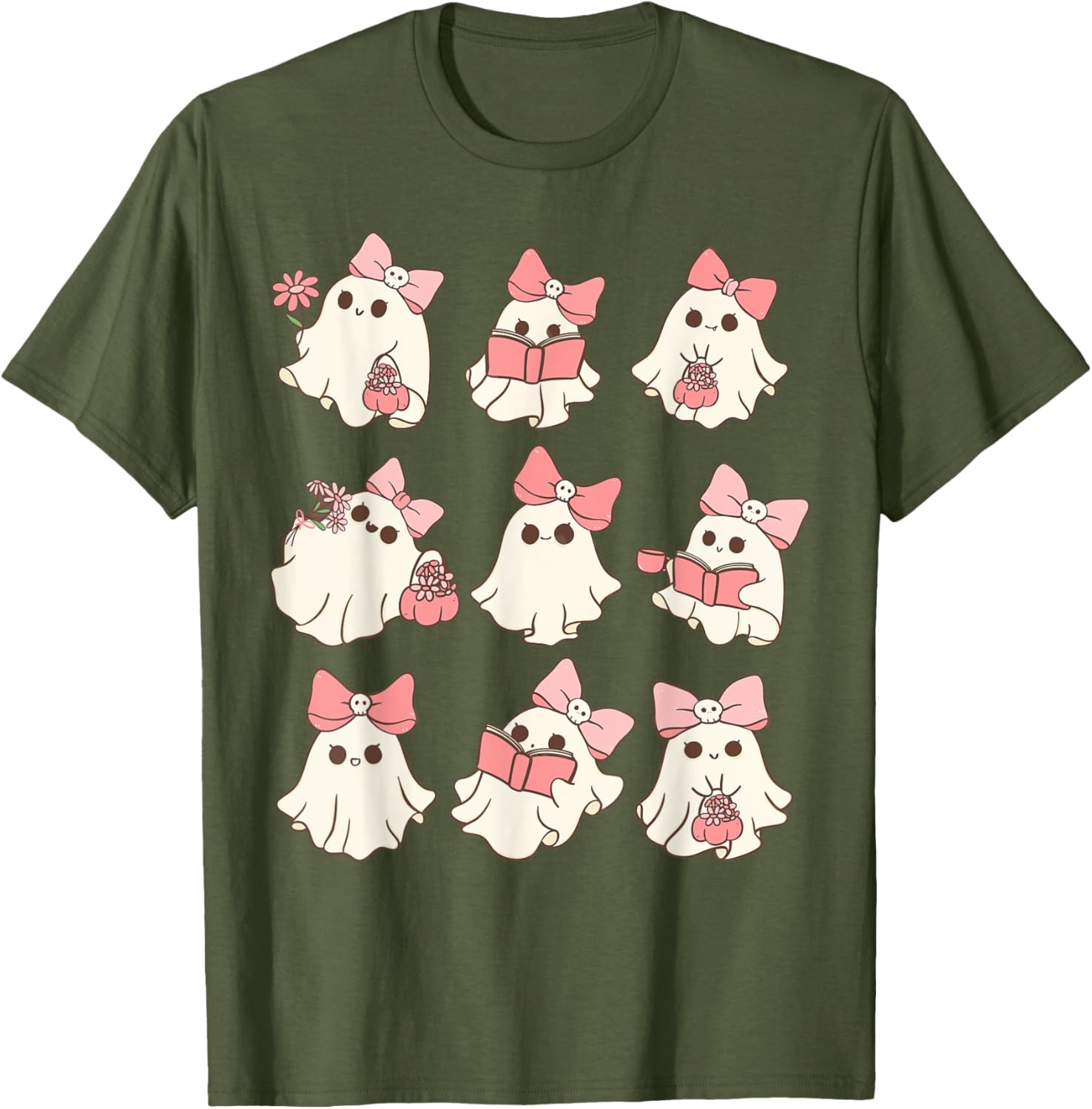 Pink Coquette Bow Ghost T-Shirt for Cute Halloween Spooky Season Fun - 5