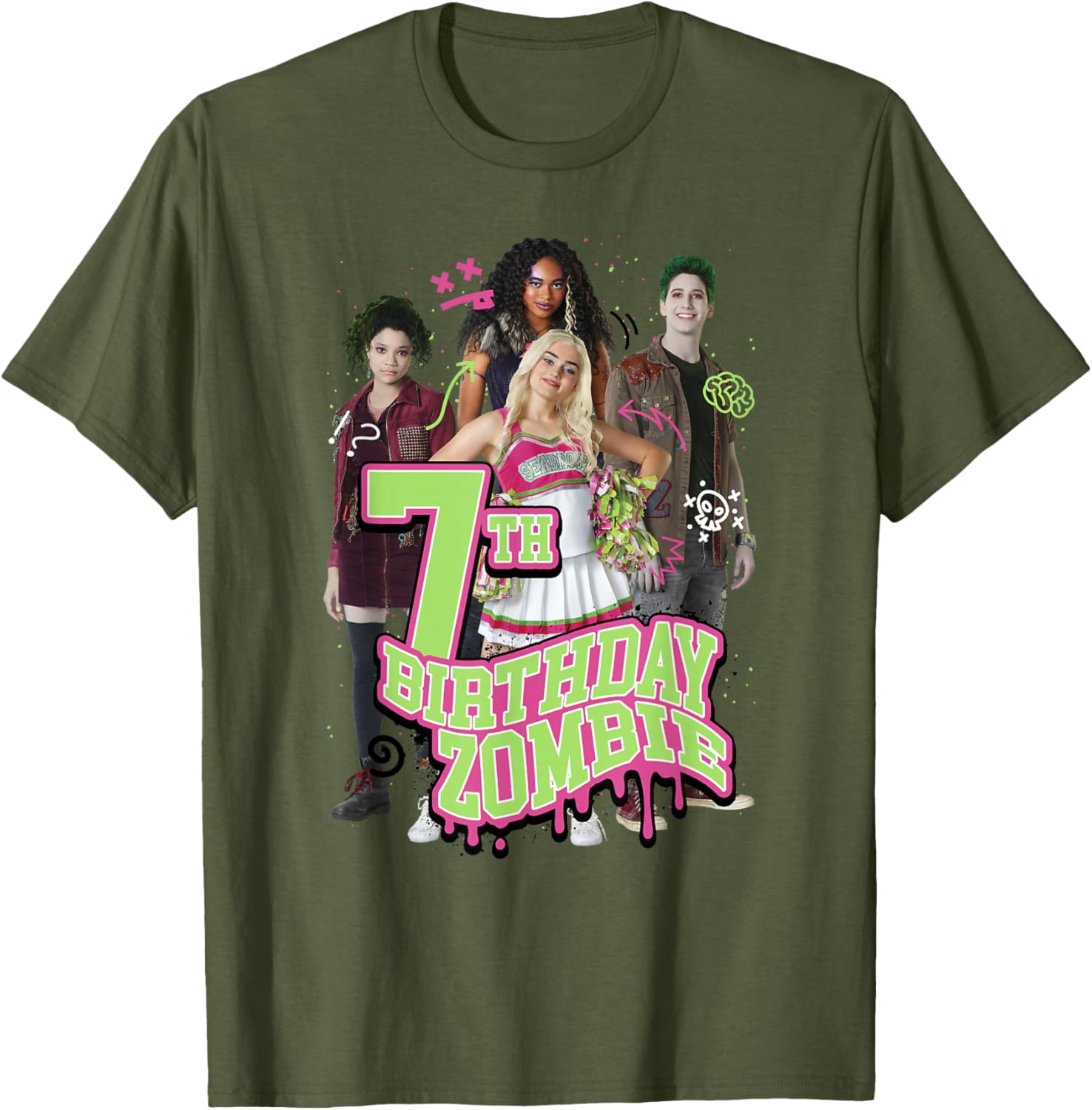 Disney Zombies 7th Birthday Zombie Group Poster T-Shirt for Kids - 6