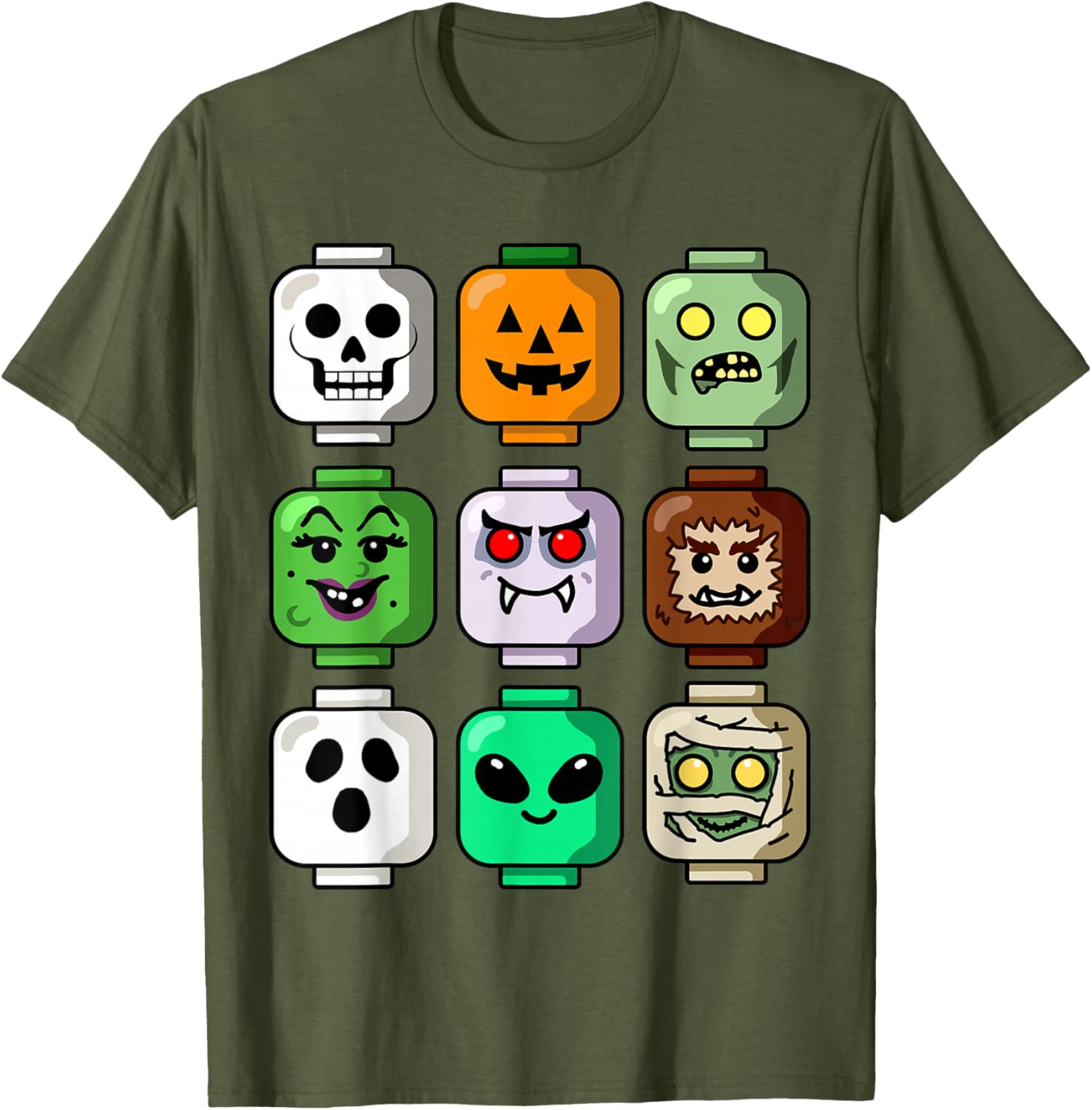 Halloween Building Brick Head T-Shirt for Boys - Pumpkin, Ghost & Zombie Design - 3