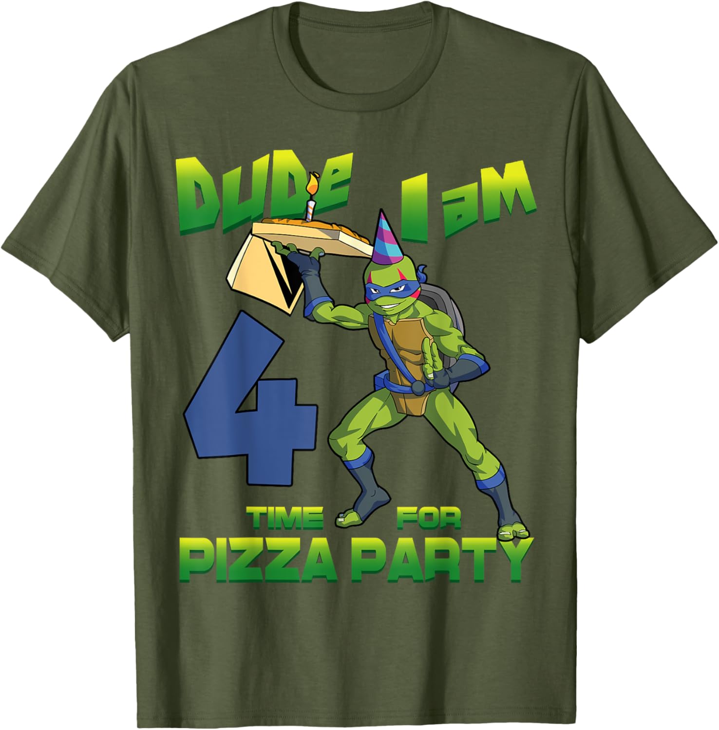 TMNT Leo Pizza Birthday Party T-Shirt for 4 Year Olds - Fun Design - 14
