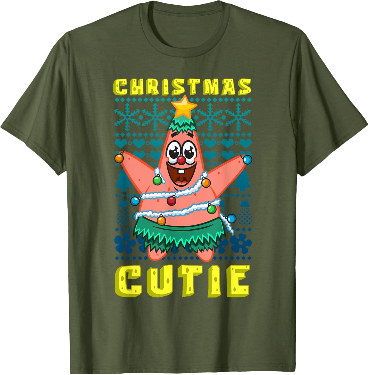 SpongeBob Patrick Star Christmas T-Shirt Cute Holiday Lights Design - 8