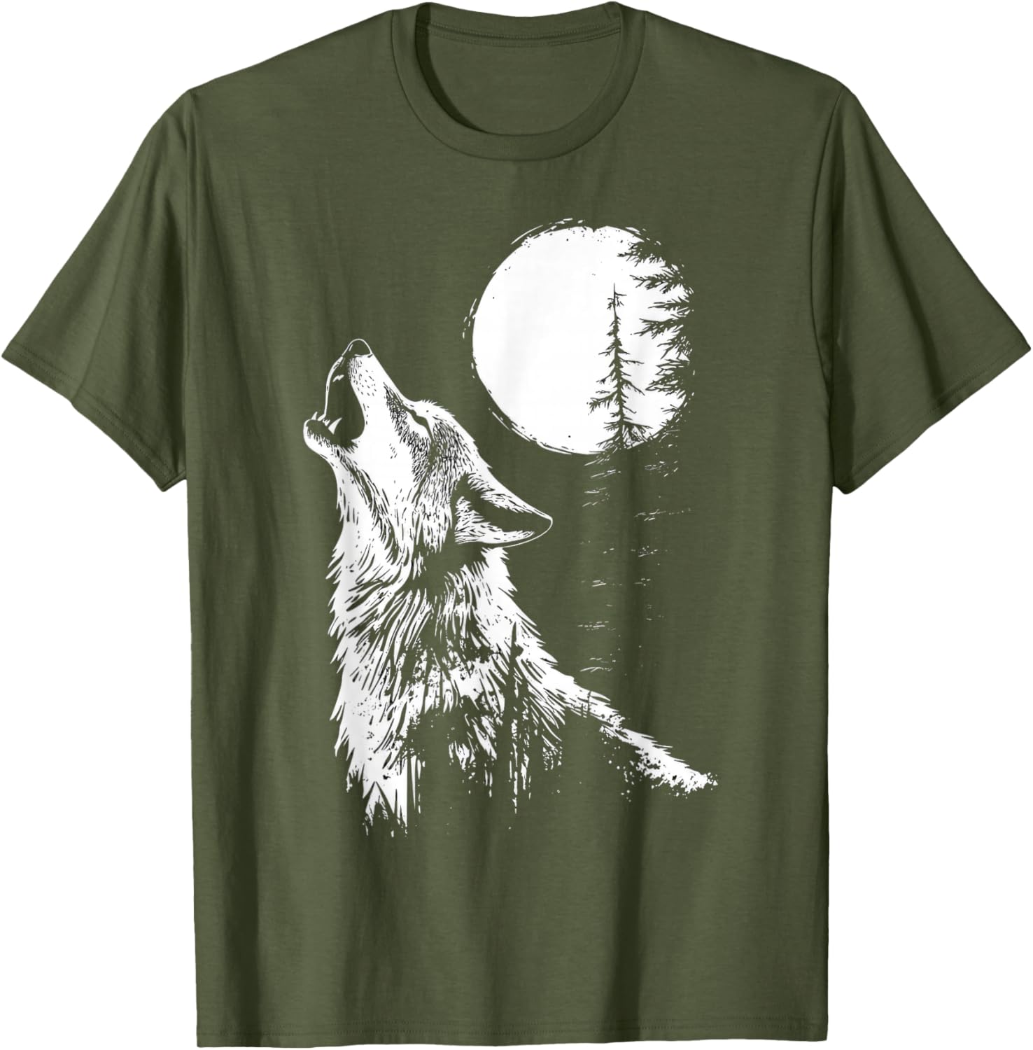 Howling Wolf Graphic Tee Moon Forest Nature Wildlife T-Shirt - 6