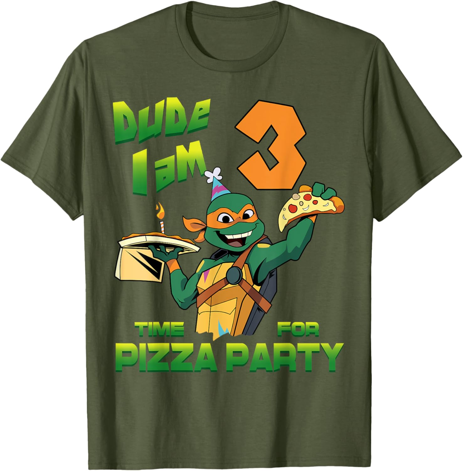 Mademark Teenage Mutant Ninja Turtles Mikey 3rd Birthday Pizza T-Shirt - 10