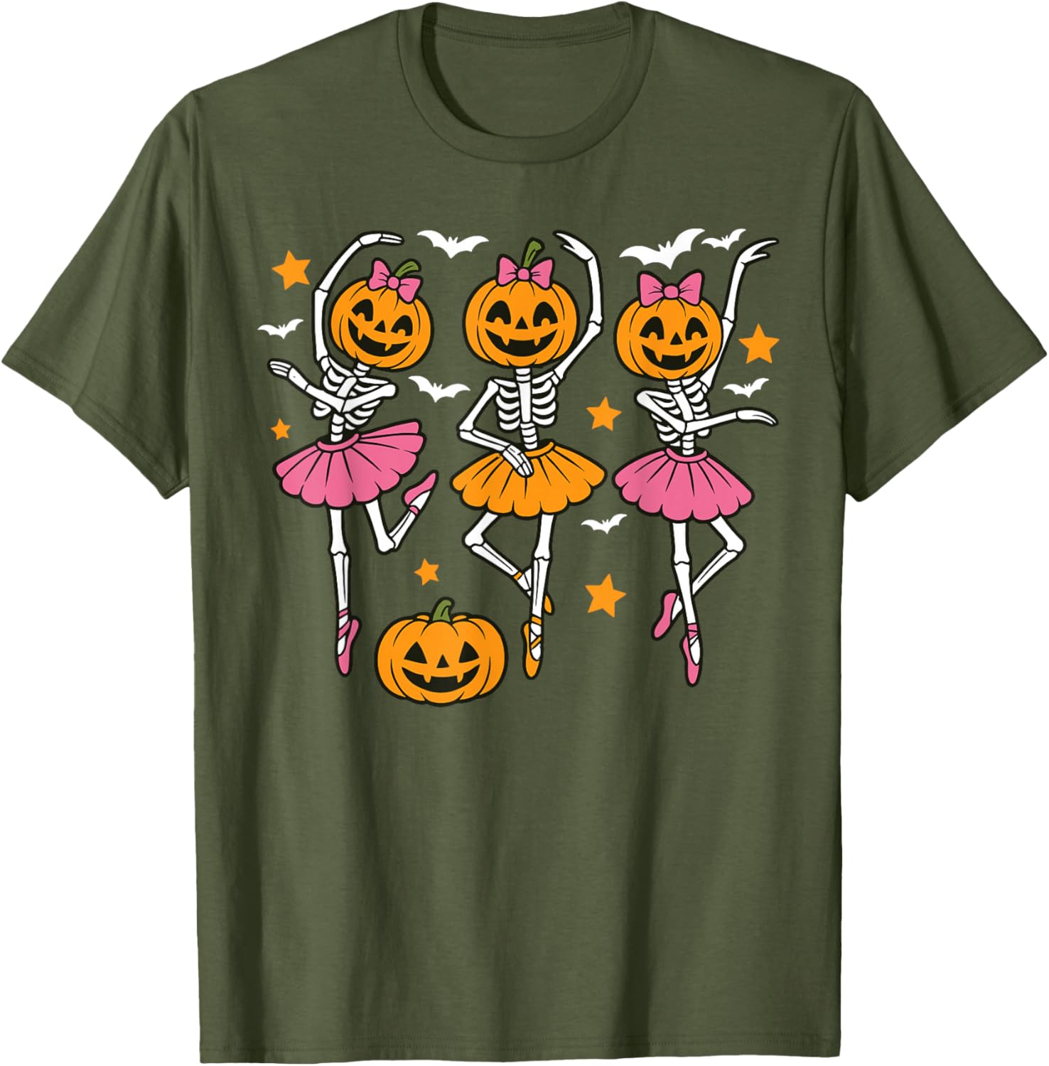 Cute Girls Halloween Ballet Skeleton Pumpkin T-Shirt for Festive Fun - 5