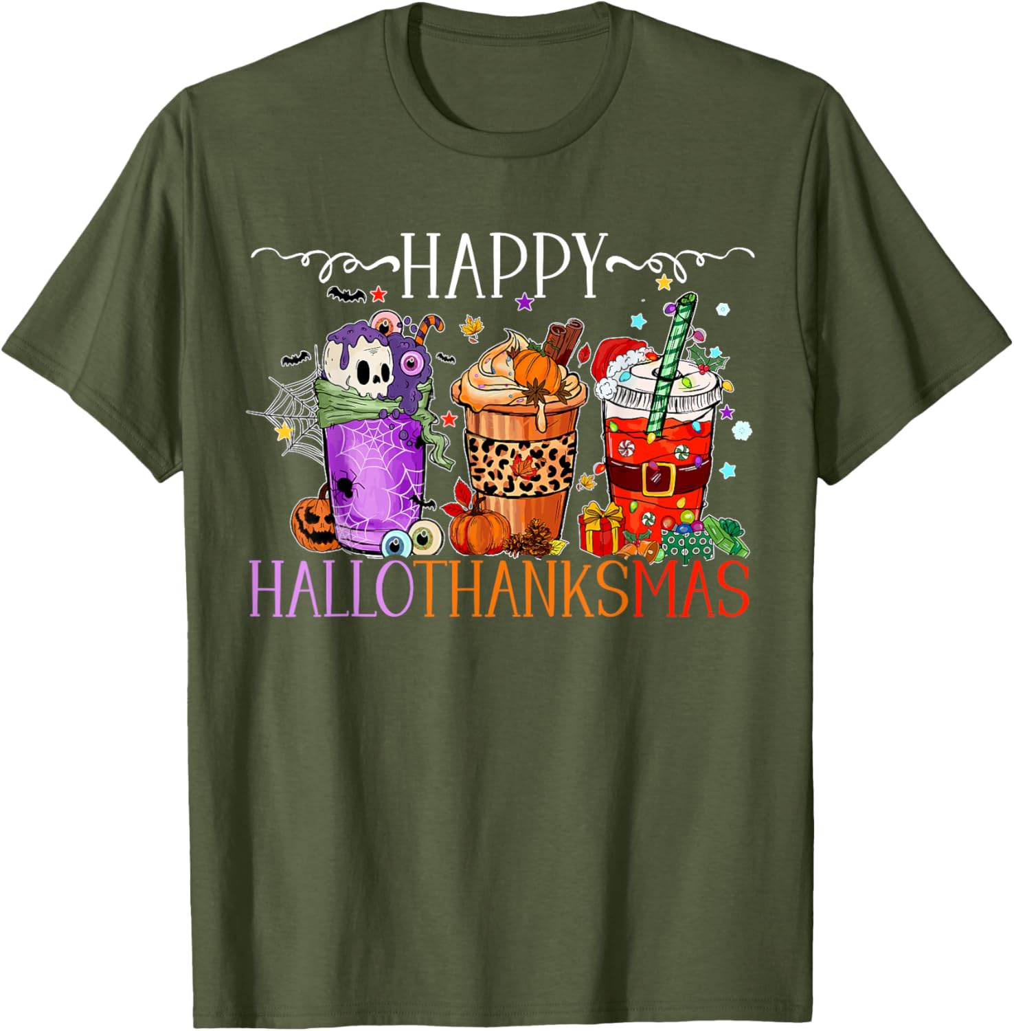 Happy Hallothanksmas T-Shirt for Halloween Thanksgiving and Christmas Fun - 8