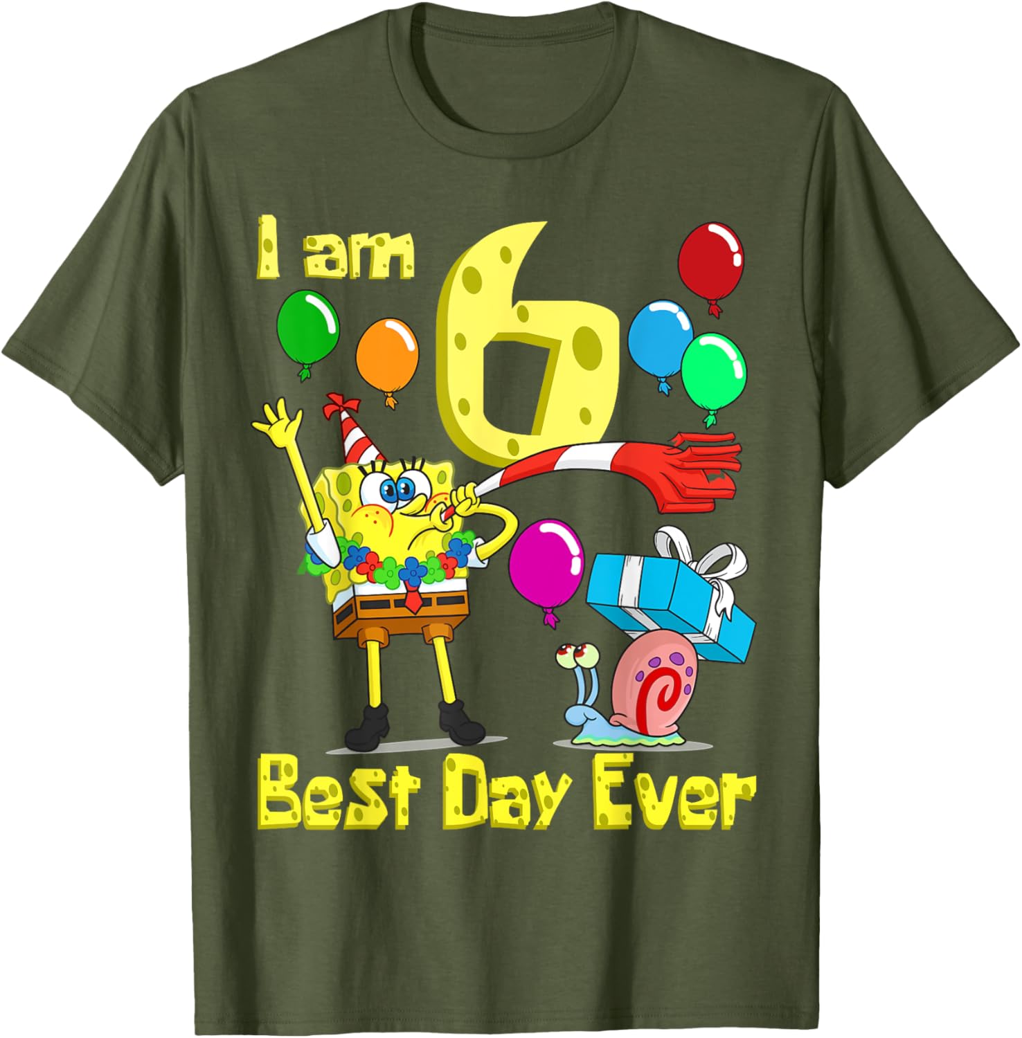 SpongeBob SquarePants Birthday T-Shirt for 6 Year Olds Fun Party Wear - 1