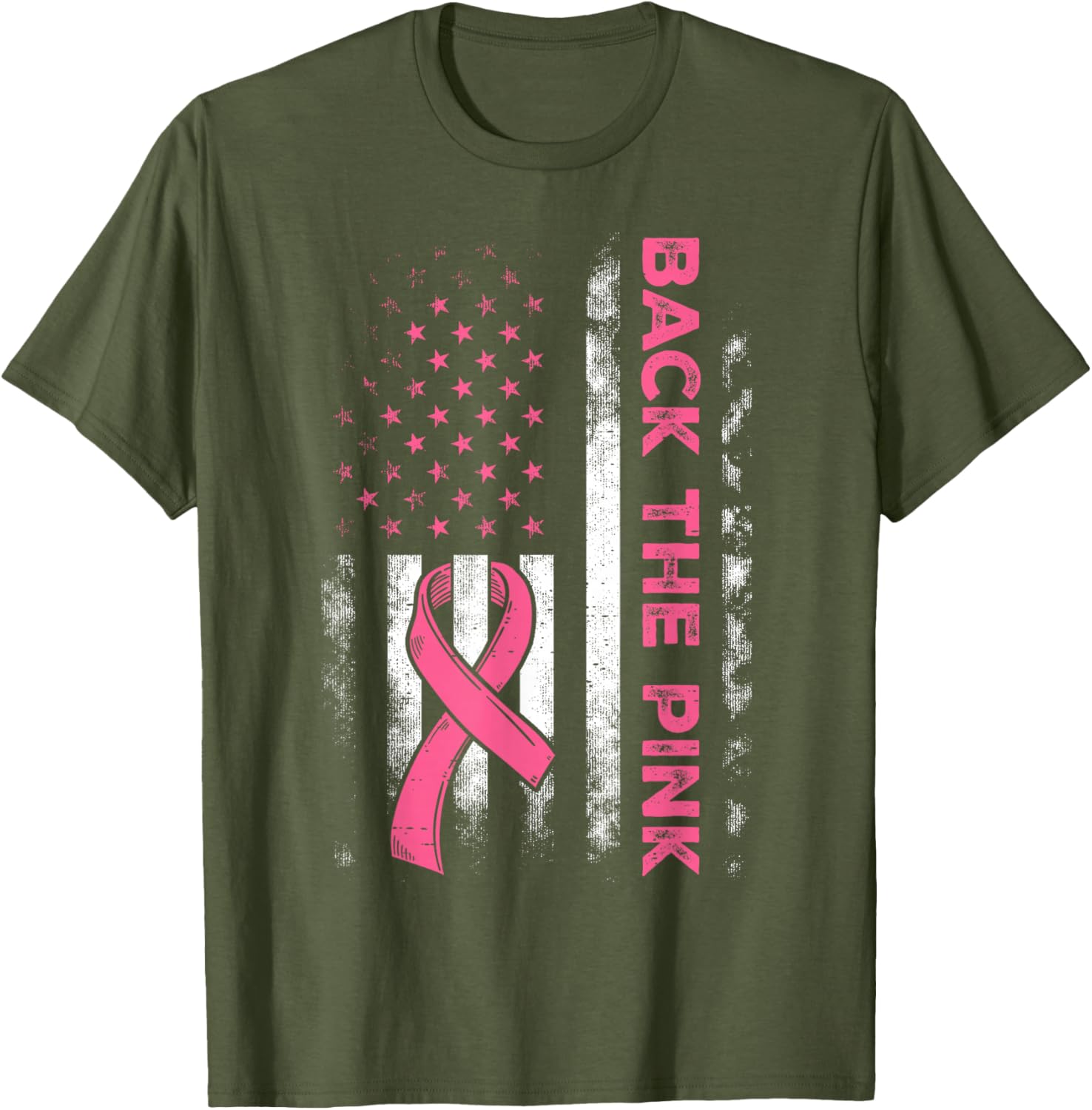 Back The Pink US Flag Breast Cancer Awareness T-Shirt for All Ages - 12