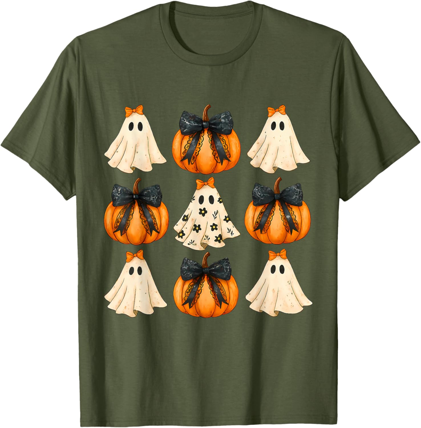 Cute Halloween Bow Pumpkin Ghost T-Shirt for Women and Girls - 17
