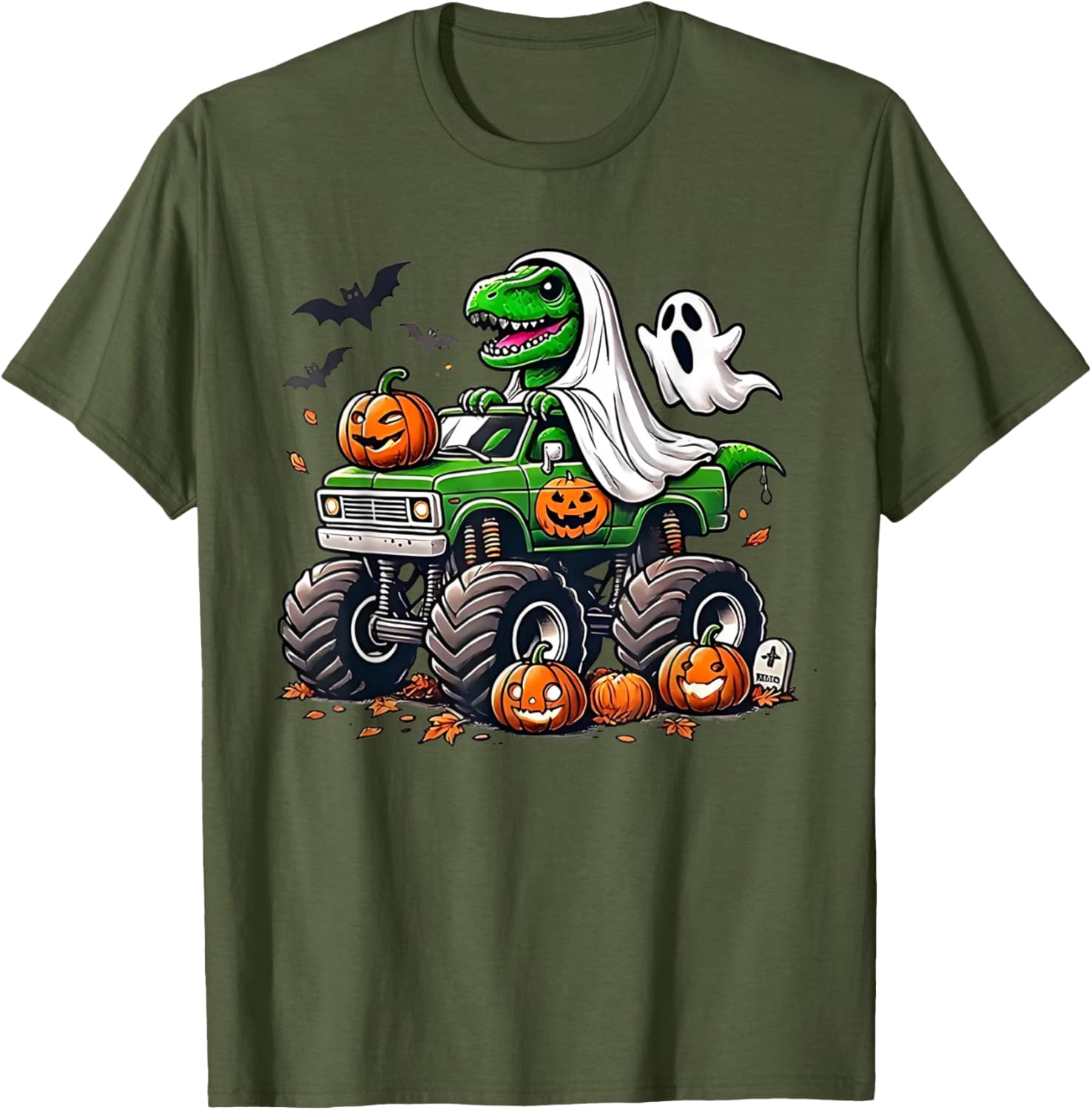 Orange Halloween Shirt for Boys Toddler Featuring Ghost and T Rex Design - 5