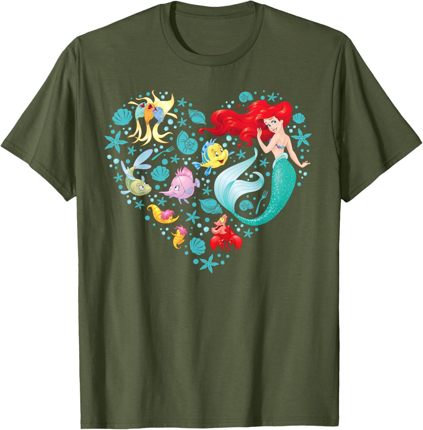 Disney Princess Ariel Flounder Sebastian Heart T-Shirt for Kids and Adults - 6