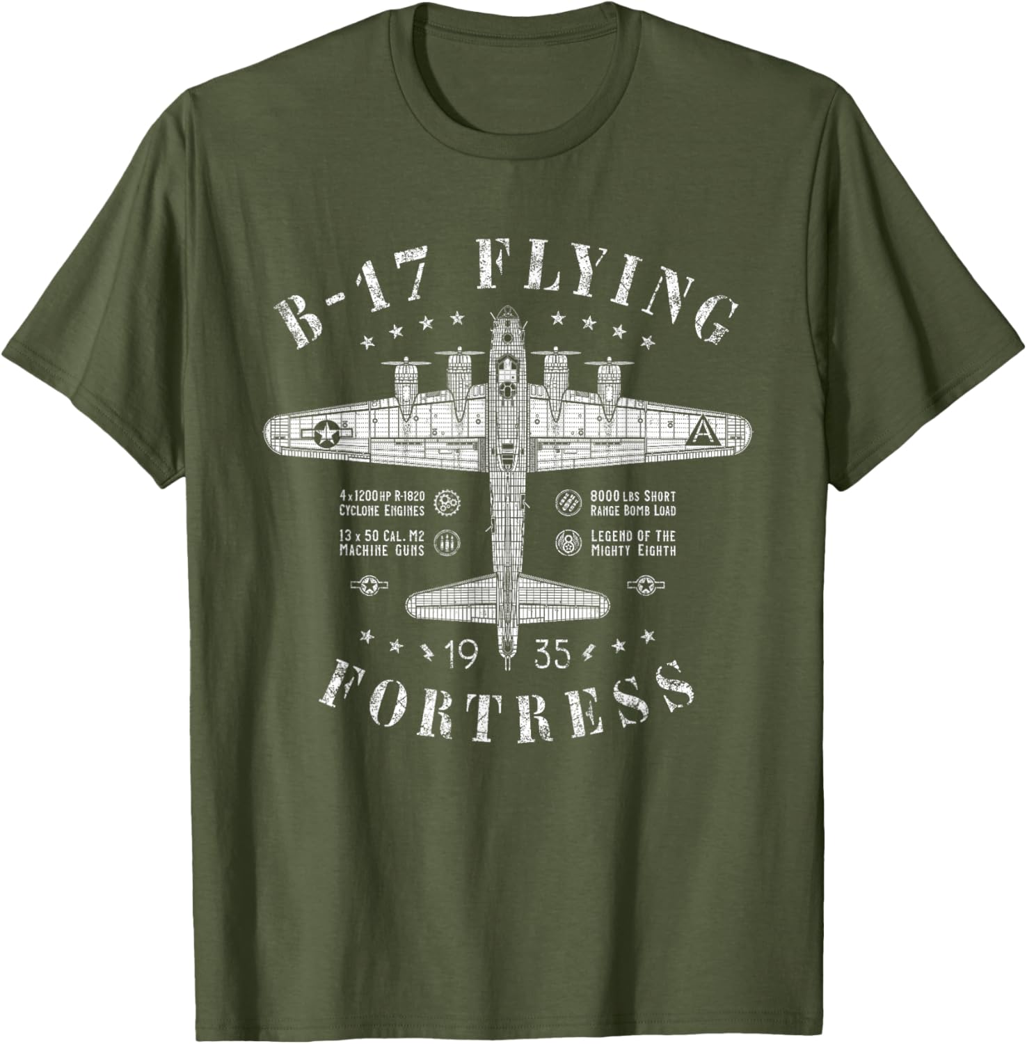 Vintage B-17 Flying Fortress Bomber T-Shirt for WWII Aircraft Enthusiasts - 1