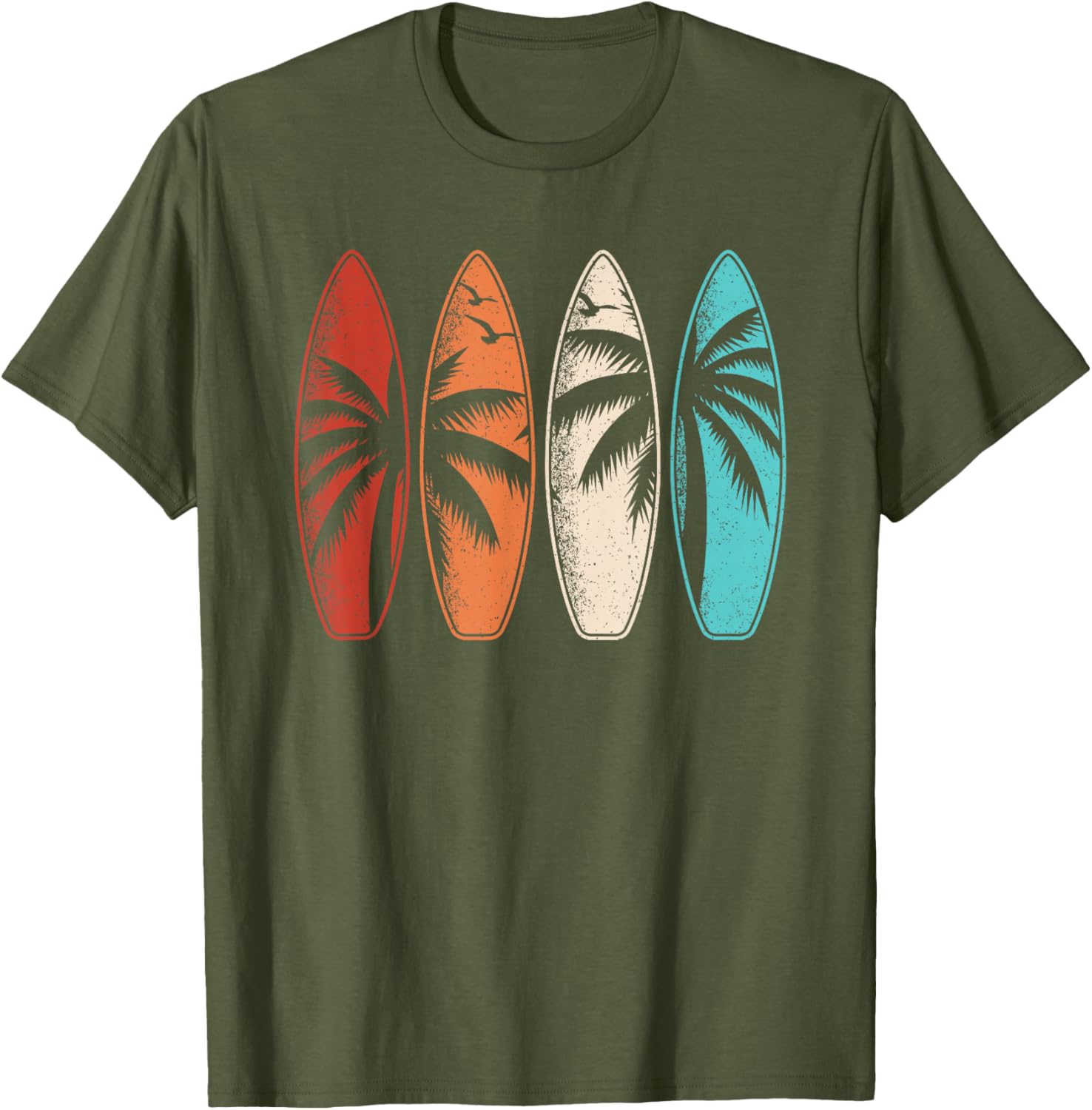 Tropical Hawaii Surfing Palm Tree Retro Surfboard T-Shirt Design - 6