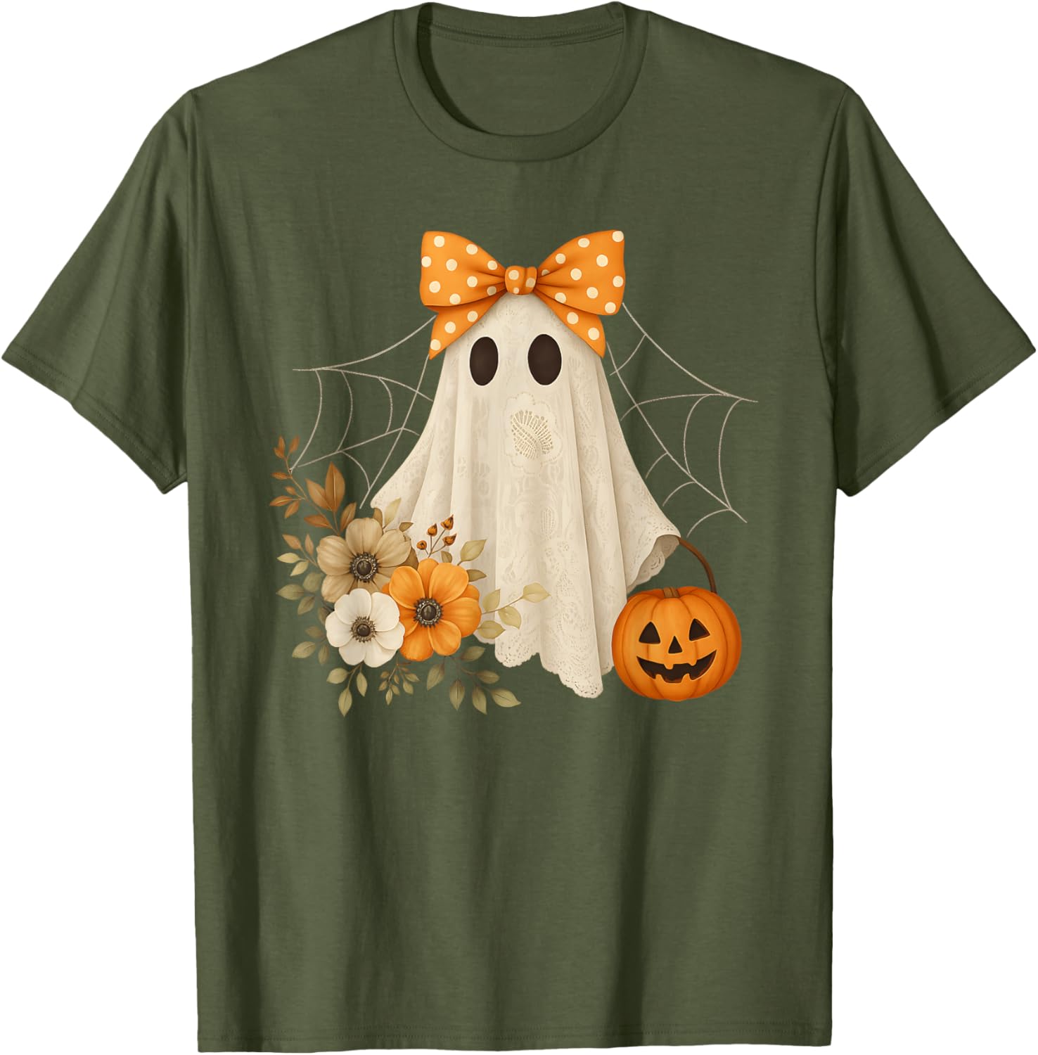 Coquette Ghost Halloween Flower Lace T-Shirt for a Spooky Look - 13