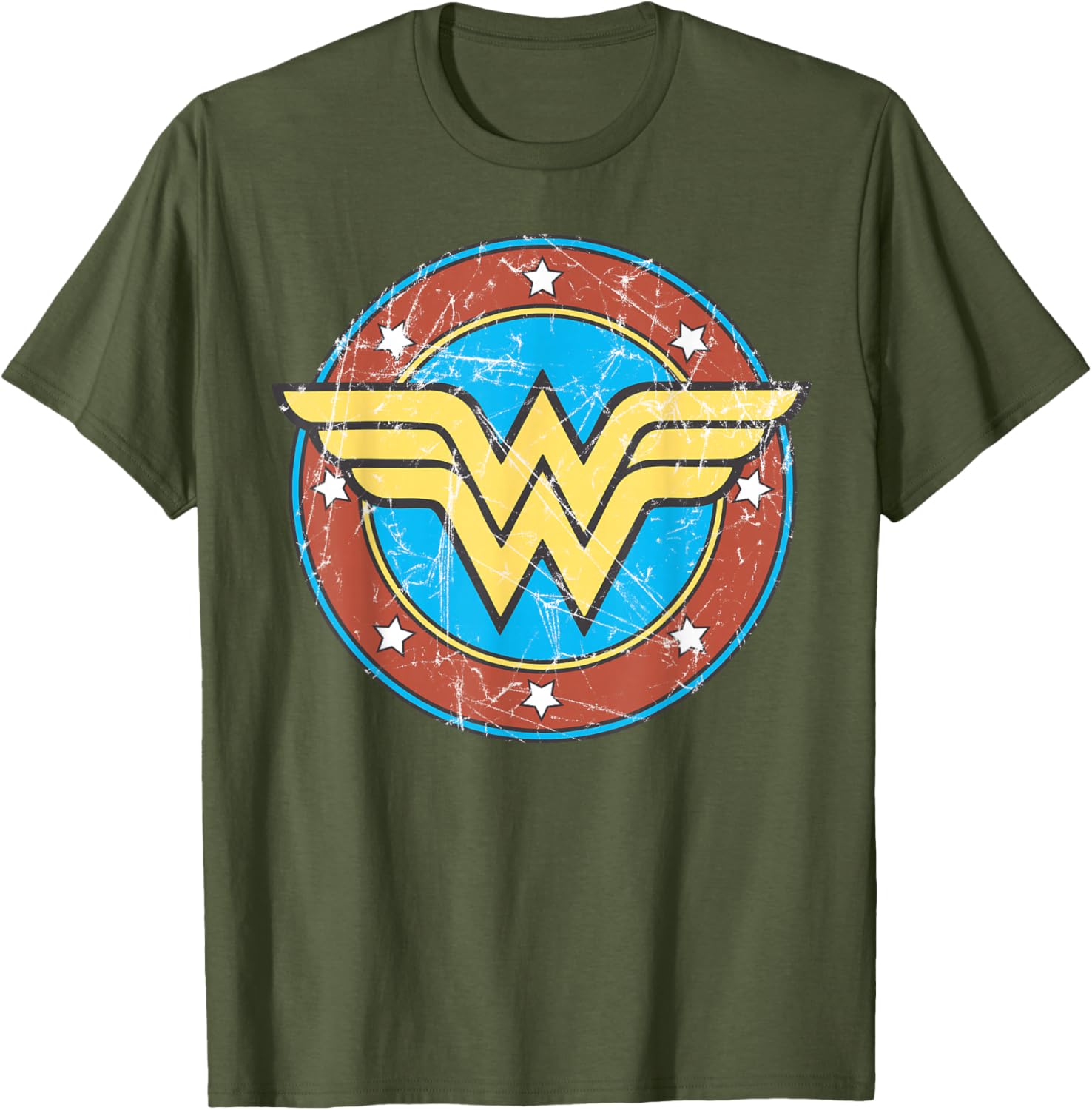 DC Wonder Woman Distressed Logo Circle T-Shirt for Superhero Fans - 12