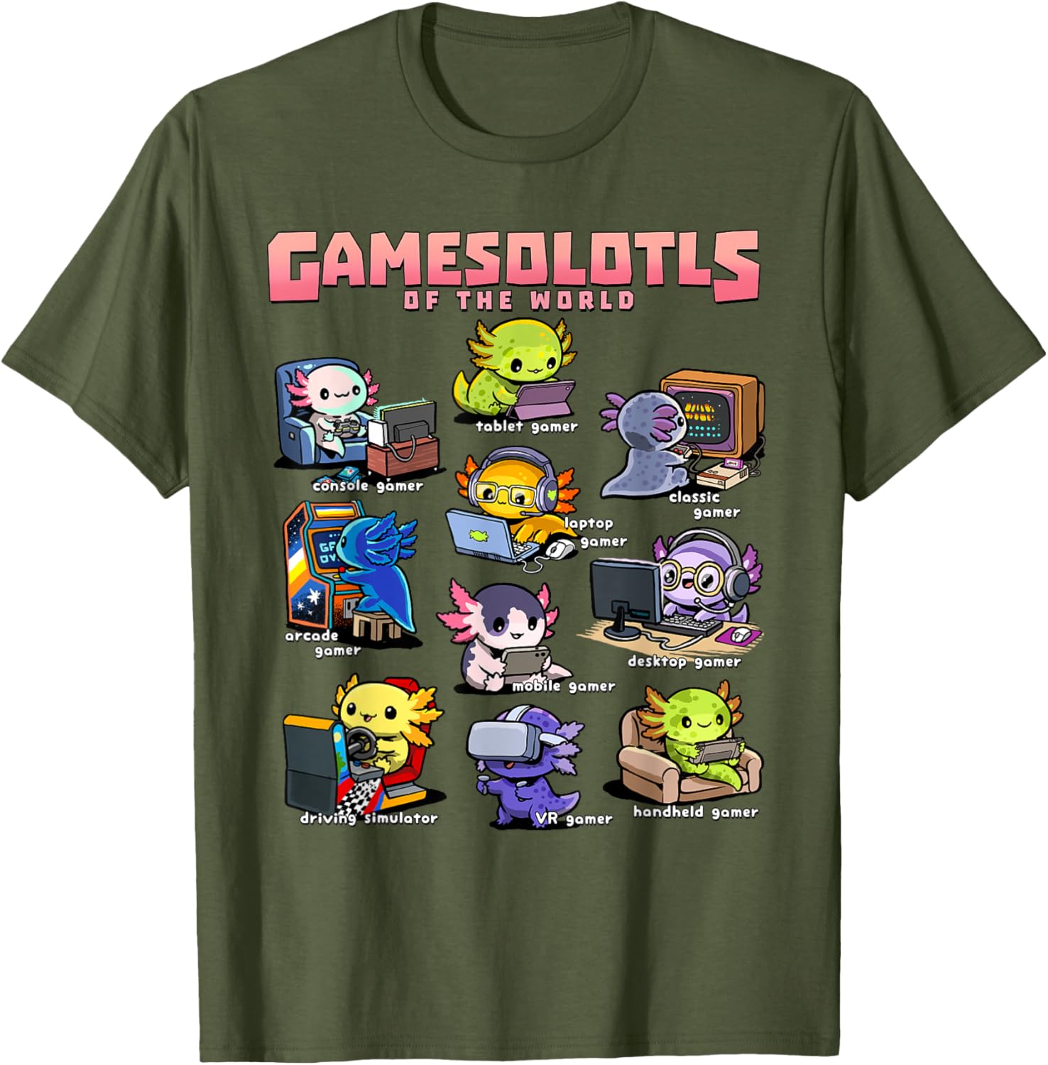Diverse Gamer Axolotl Collection T-Shirt for Fun Game Lovers - 17