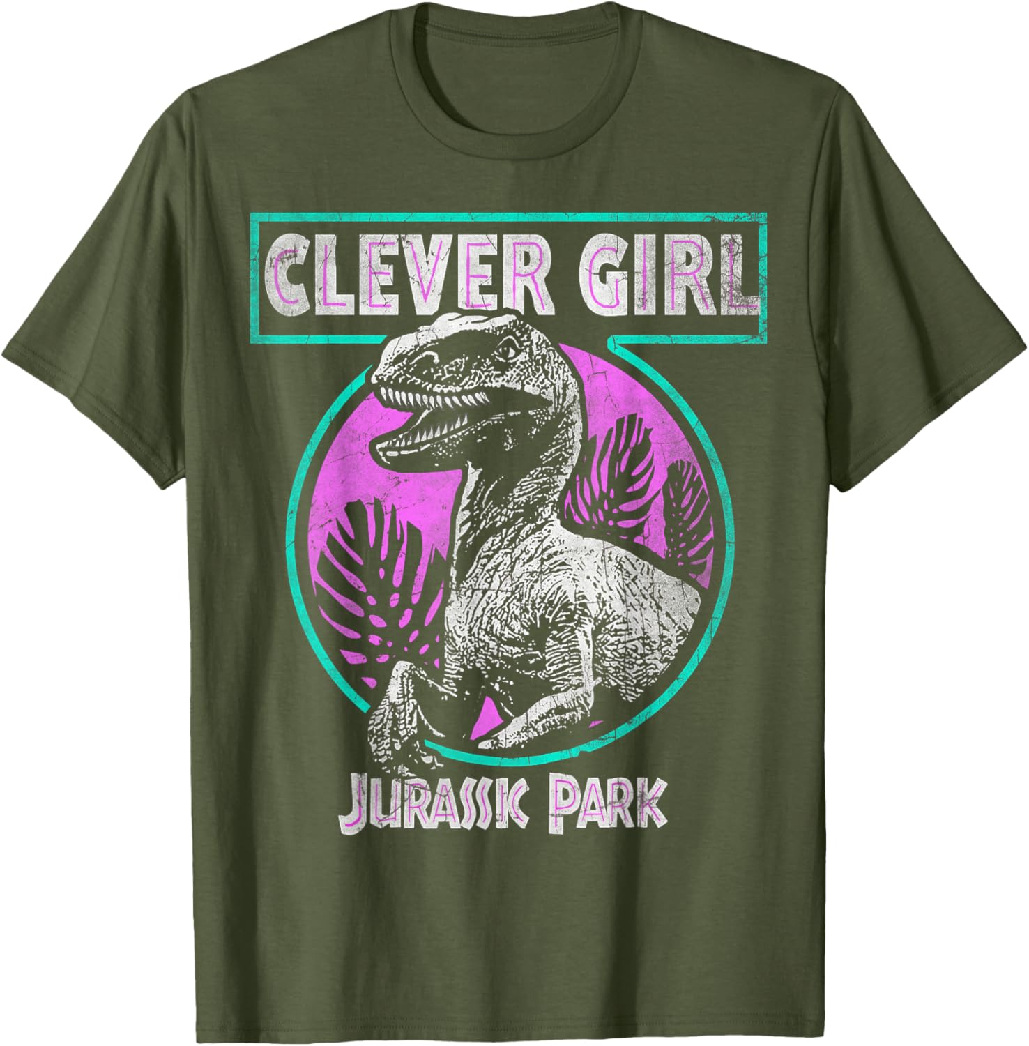 Jurassic Park Raptor Clever Girl Distressed Teal Short Sleeve T-Shirt - 5