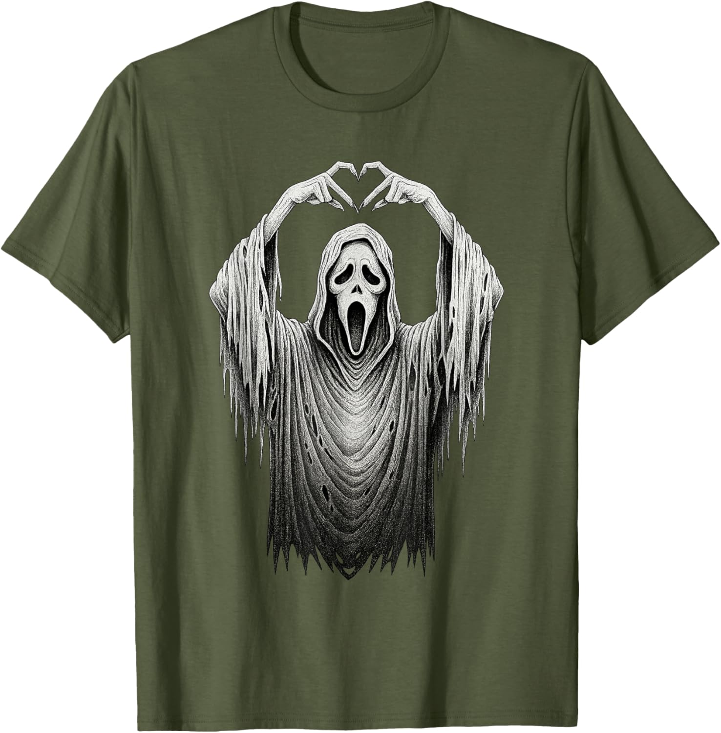 Vintage Ghost Face Heart Sign T-Shirt for Halloween Lovers - 4