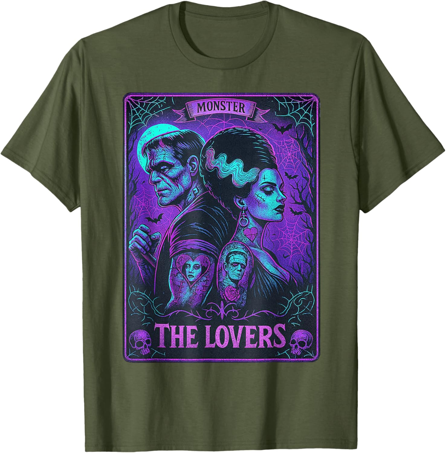 Monster Frankenstein and Bride Lovers Tarot Card T-Shirt for Fans - 28