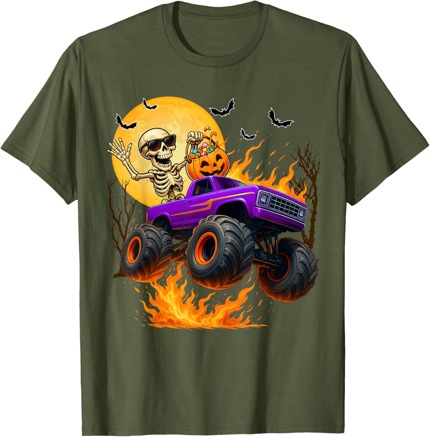 Spooky Skeleton Monster Truck Halloween T-Shirt for Boys Fun Outfit - 12